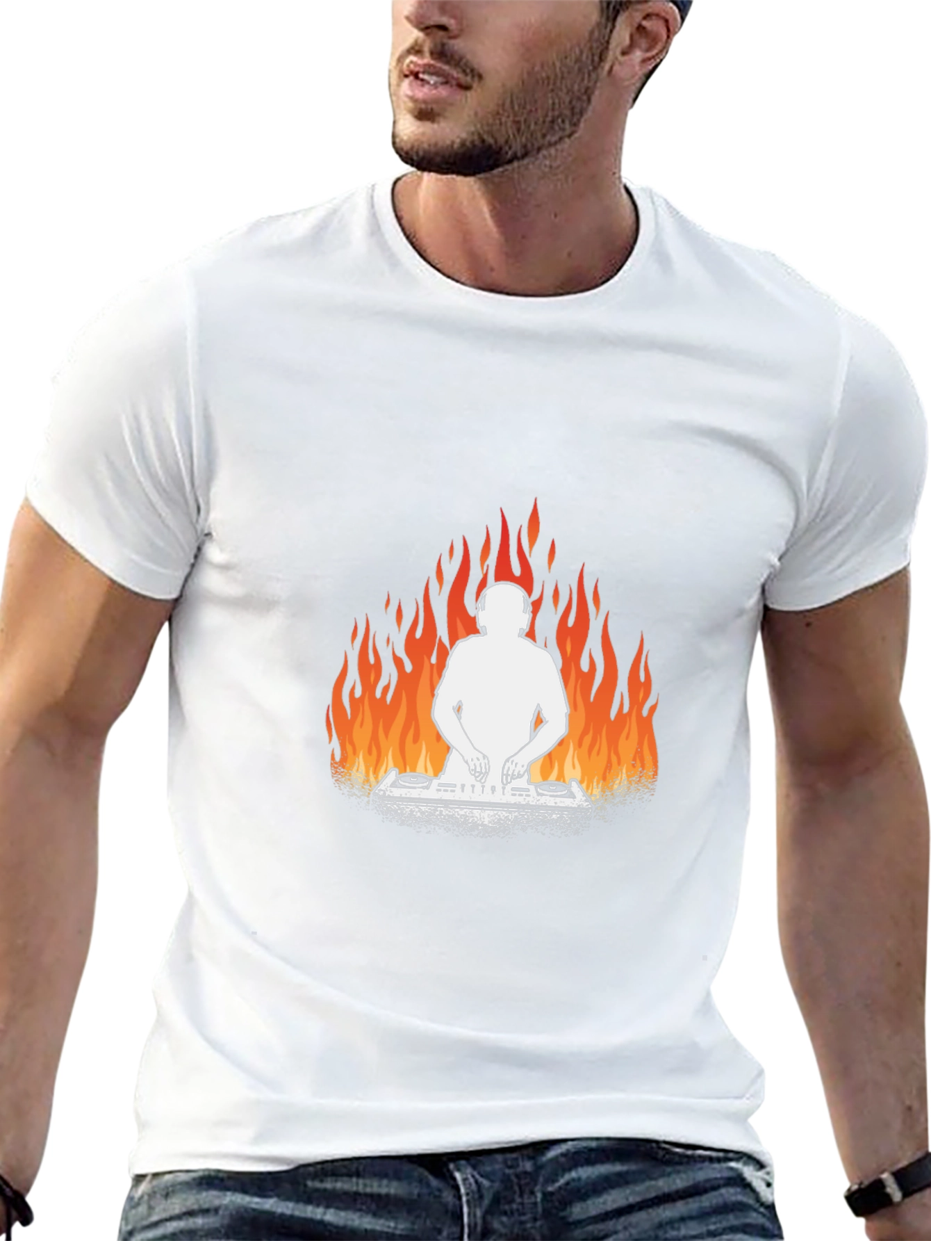 Fiery DJ Graphic Tee - Black Cotton T-Shirt