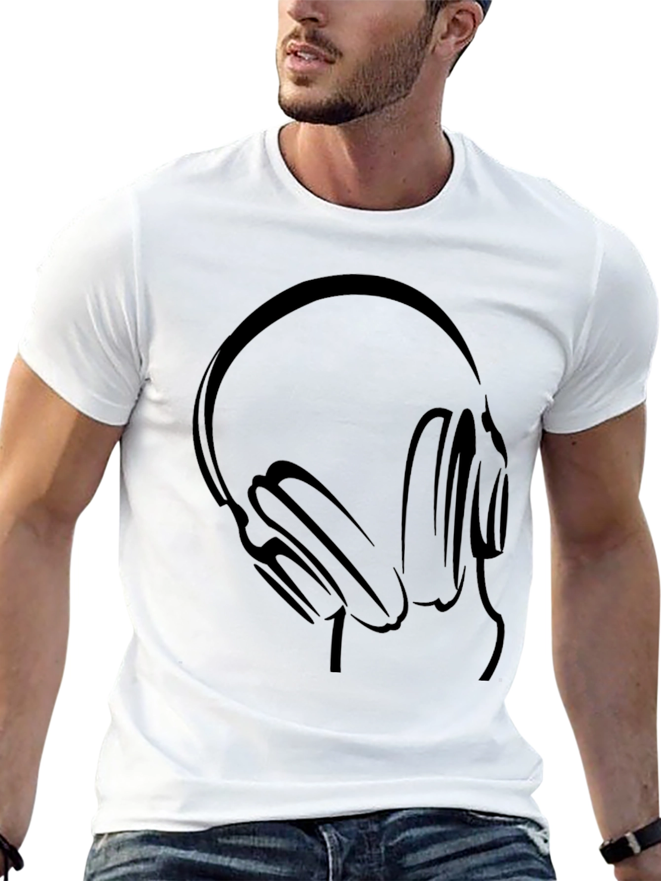 Cool Headphones Graphic Black T-Shirt