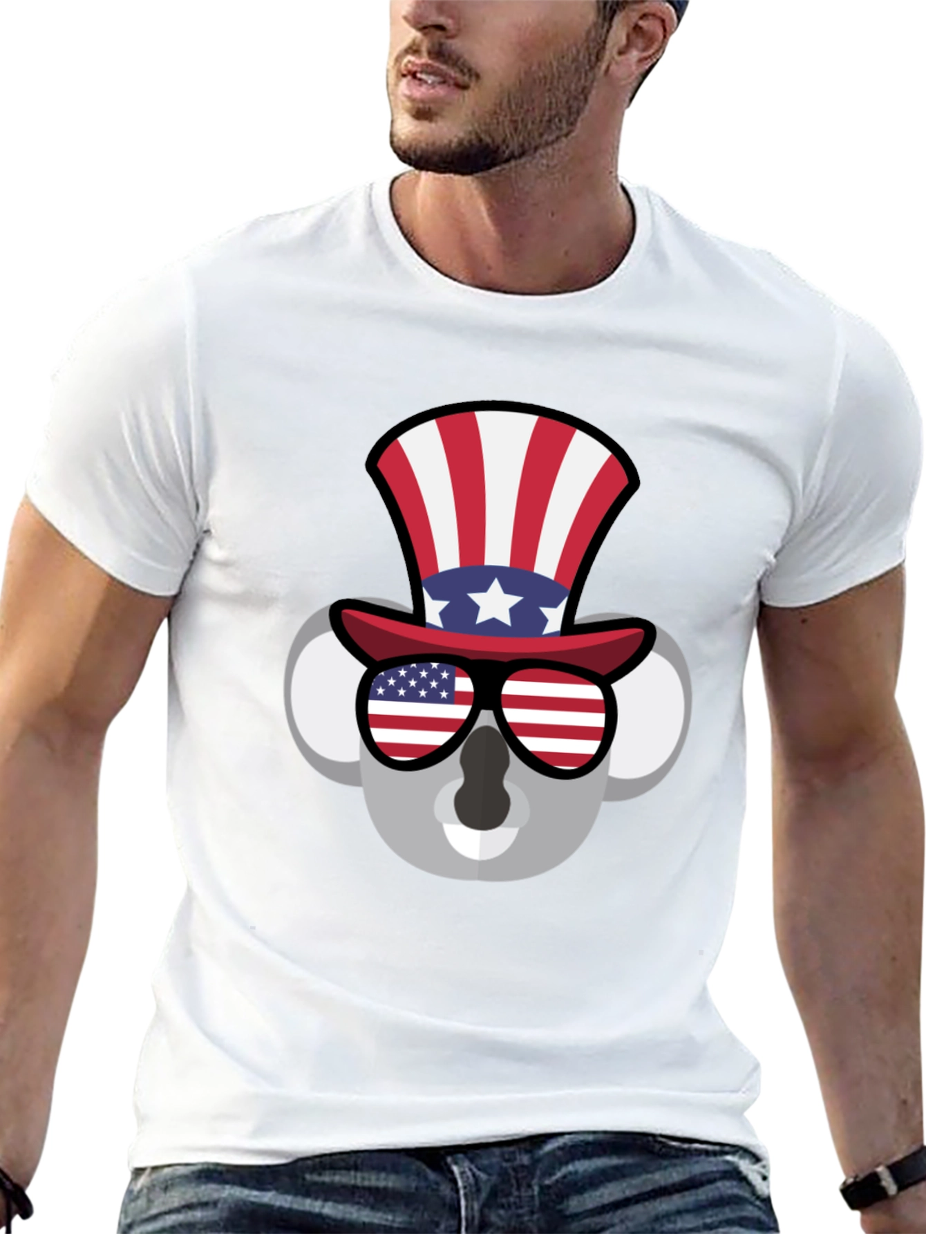 Patriotic Koala T-Shirt - USA Flag Hat & Shades