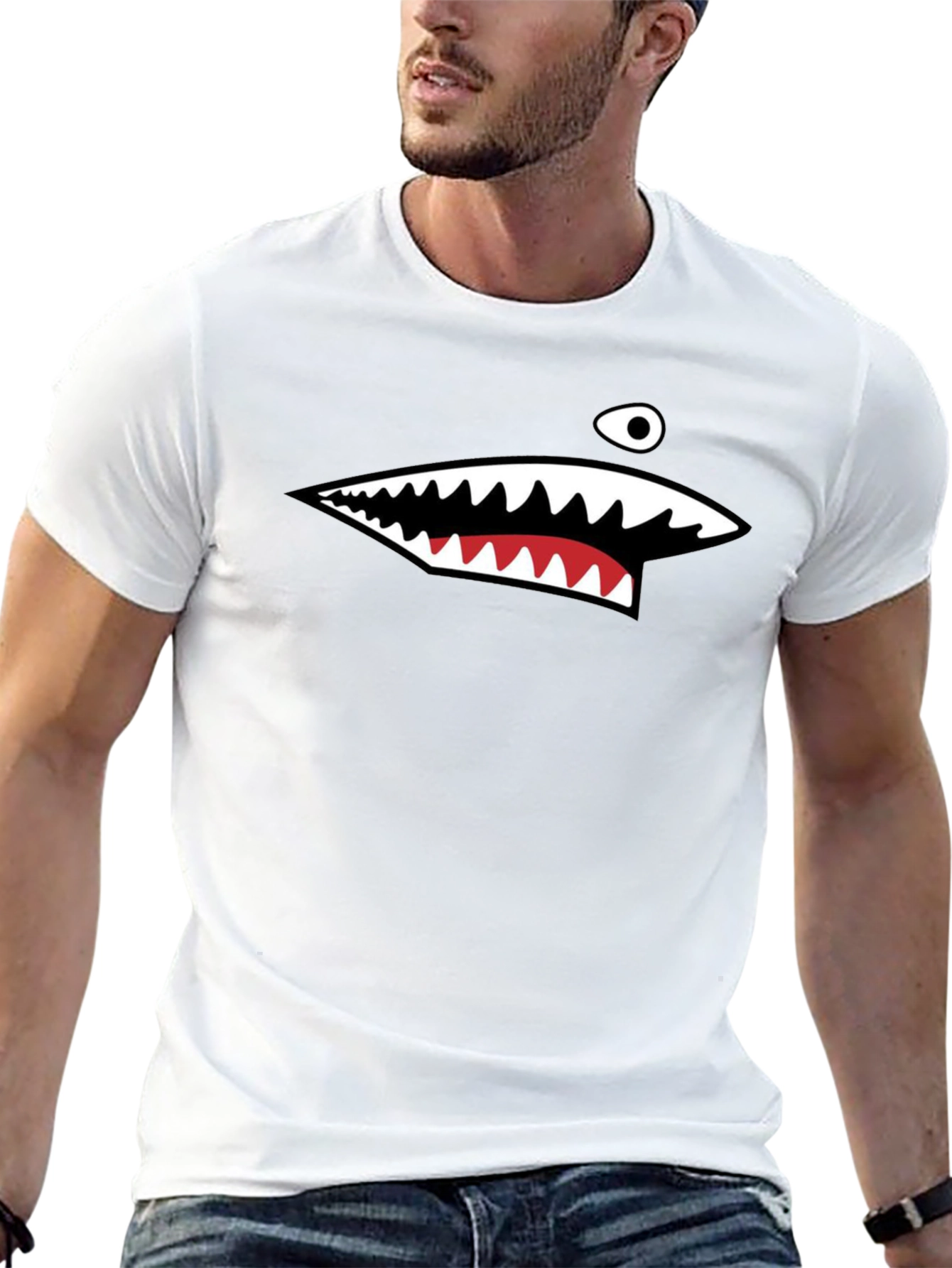 Mens Black Shark Mouth Graphic T-Shirt