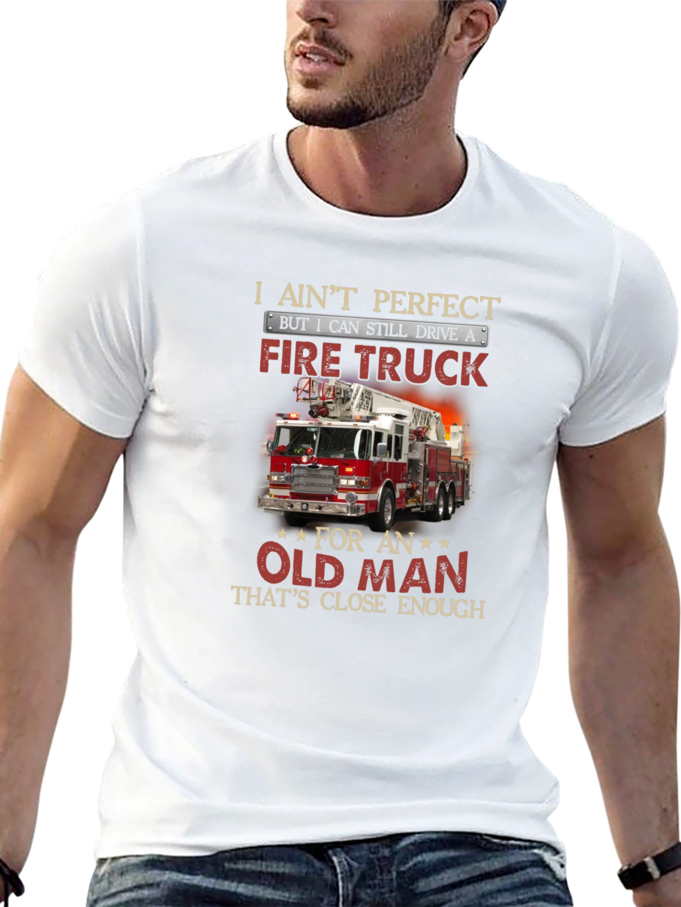 Fire Truck Old Man T-Shirt Funny Firefighter Tee