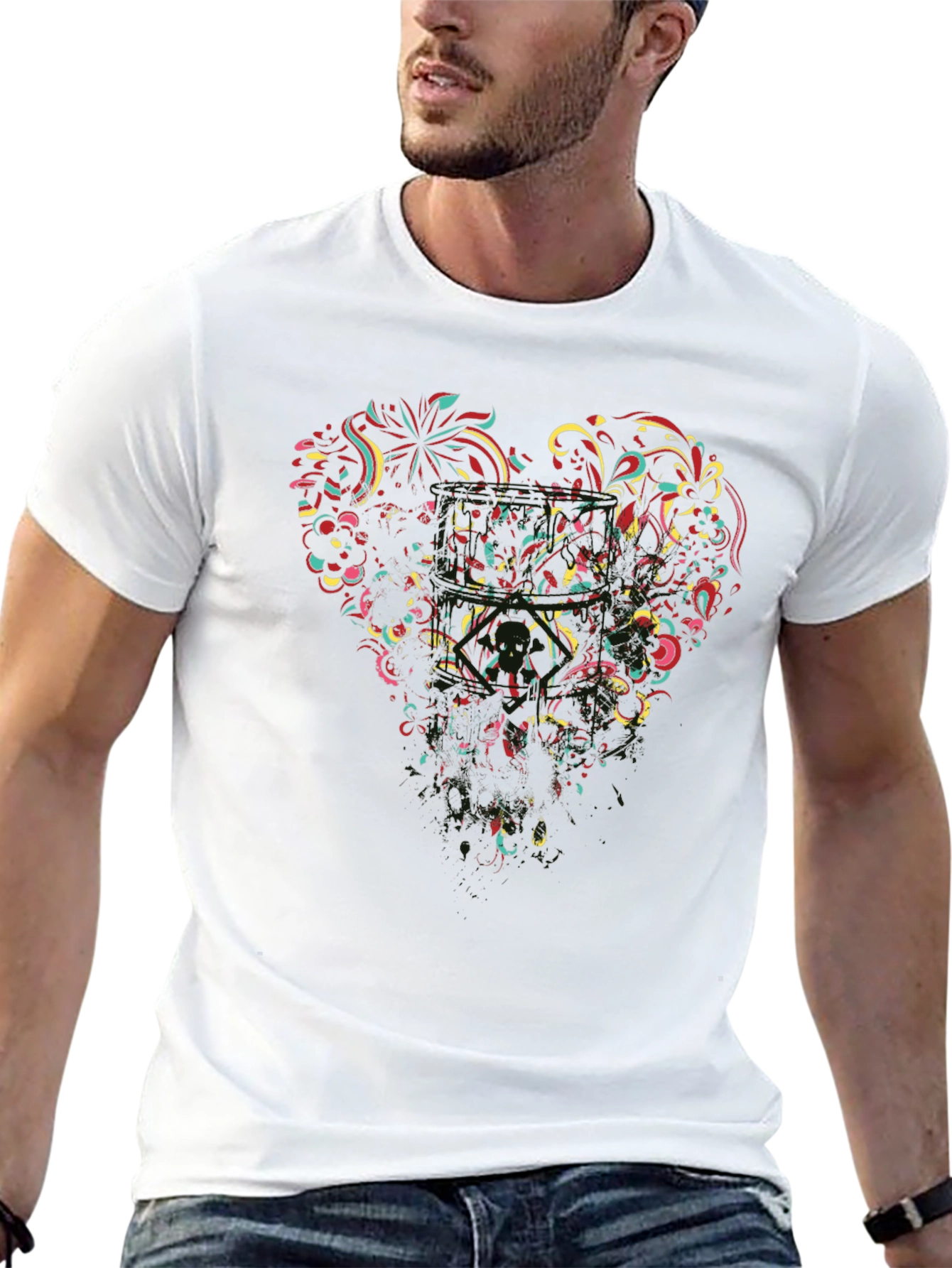 Floral Heart Graphic Black T-Shirt