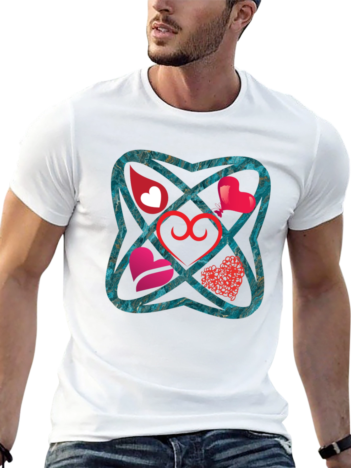 Heart Motif Graphic Tee - Stylish Unisex T-Shirt