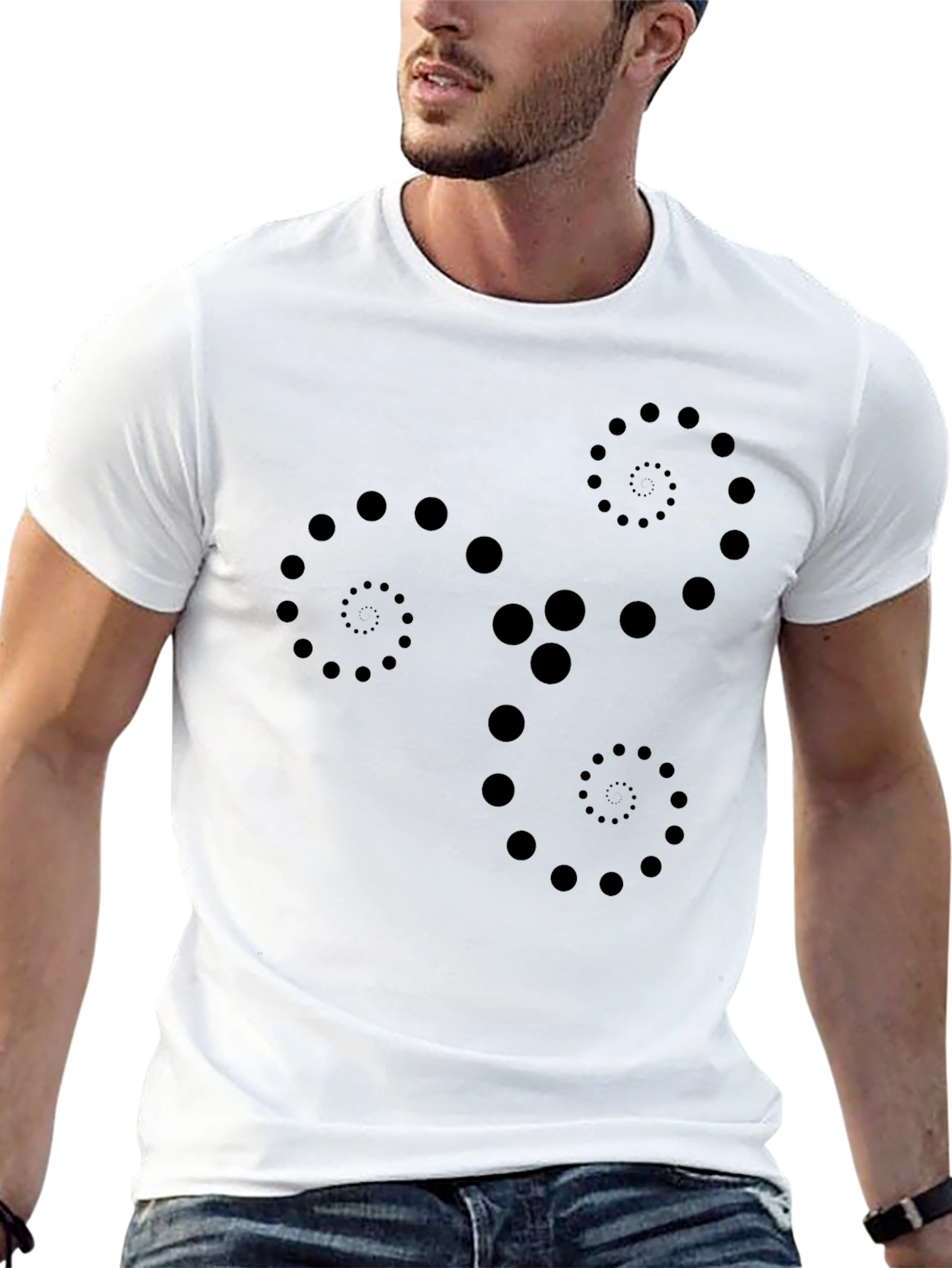 Abstract Dot Spiral Design Black T-Shirt