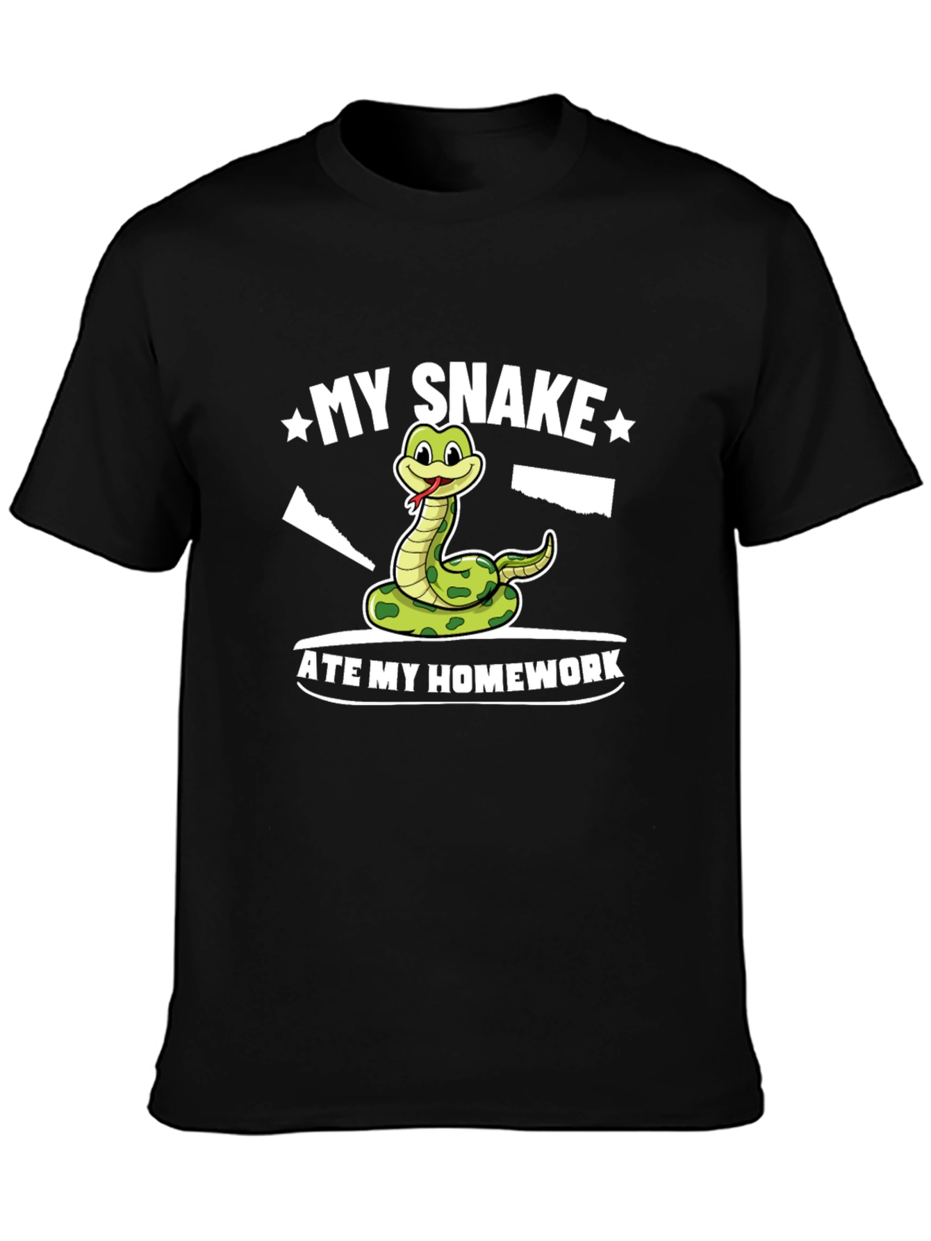 Funny Snake Ate My Homework Black Graphic Tee