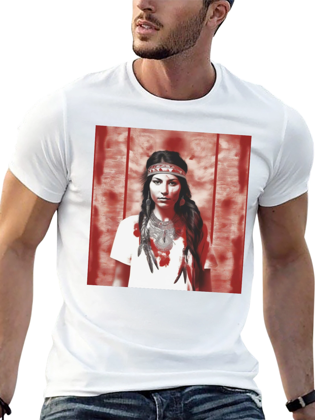 Native American Woman Graphic T-Shirt - Black