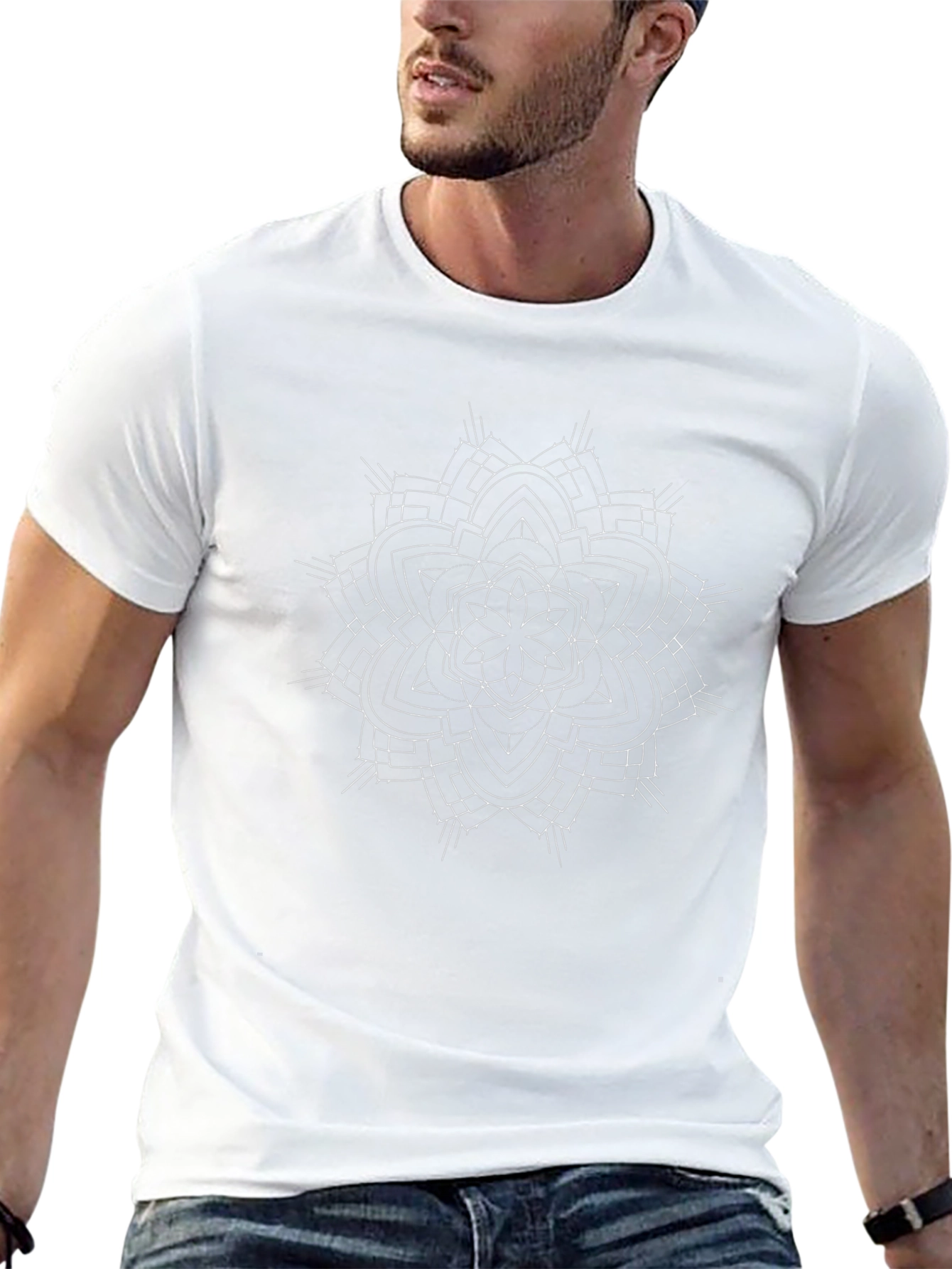 Geometric Mandala Graphic Tee - Black Cotton T-Shirt