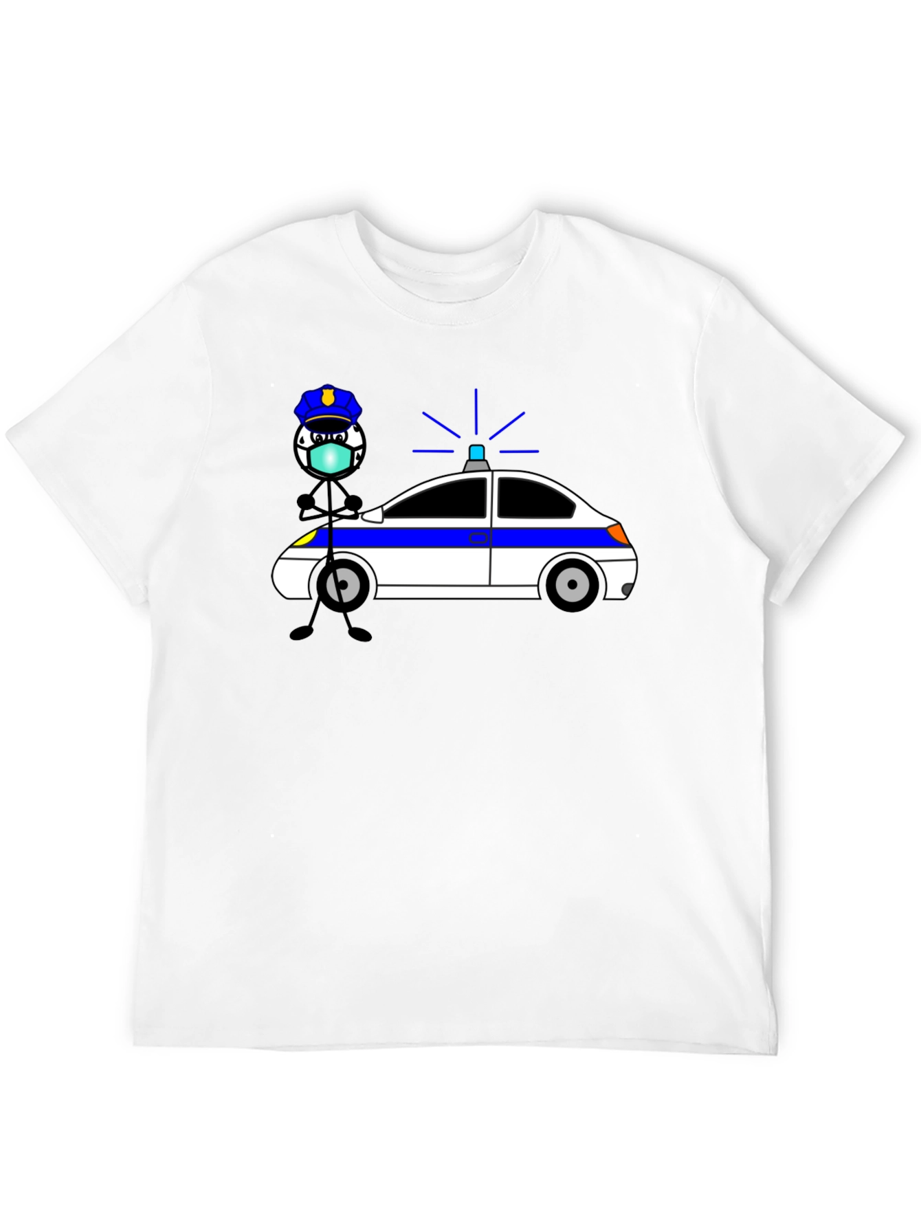 Police Cartoon Graphic T-Shirt - Black