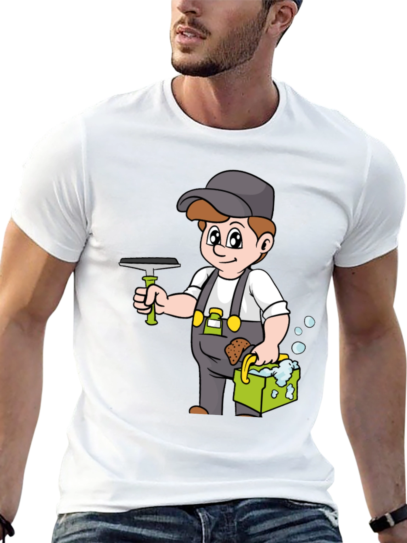 Window Washer Cartoon Graphic T-Shirt