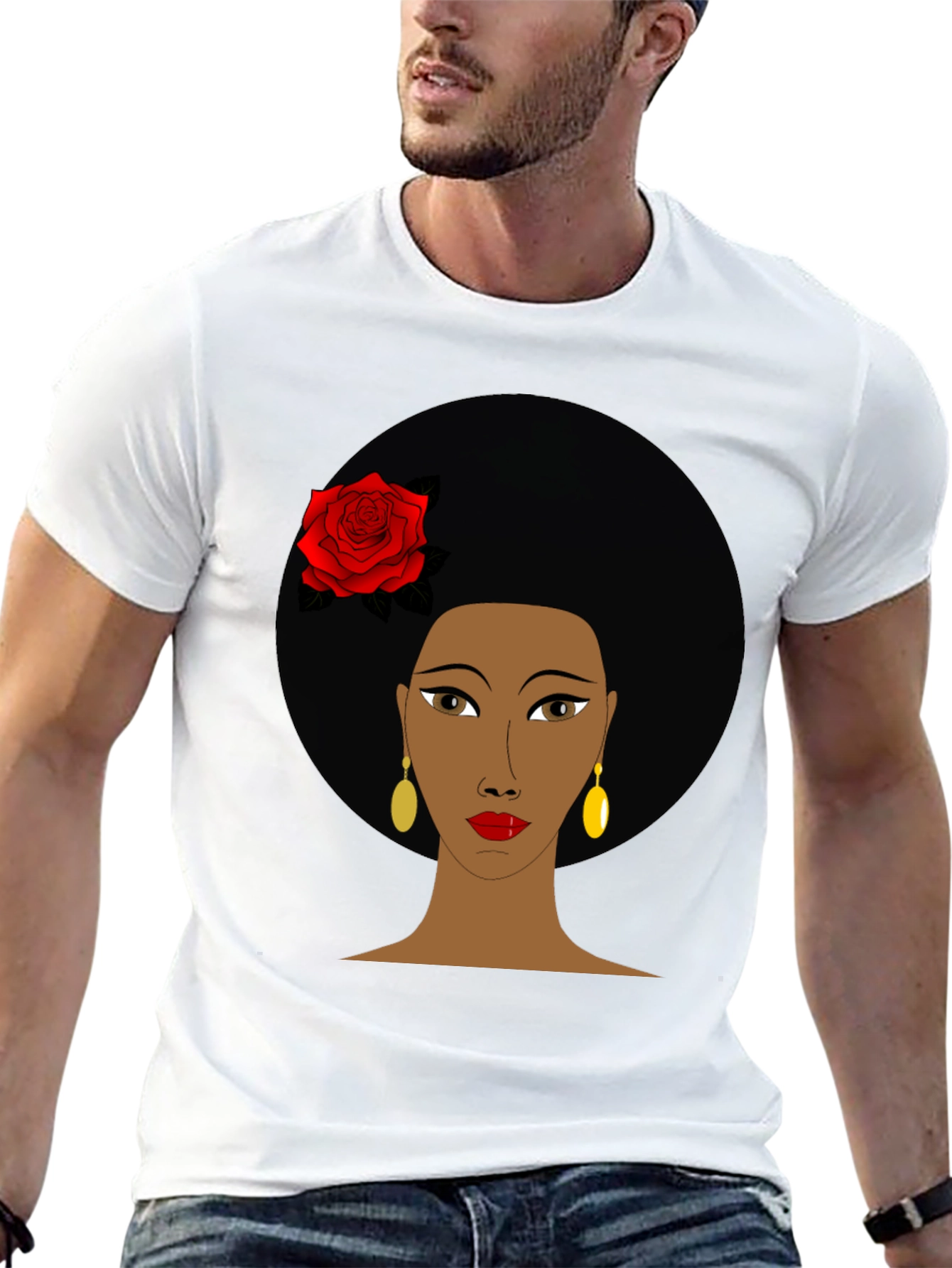 Afro Woman Rose Graphic Tee - Stylish Black T-Shirt