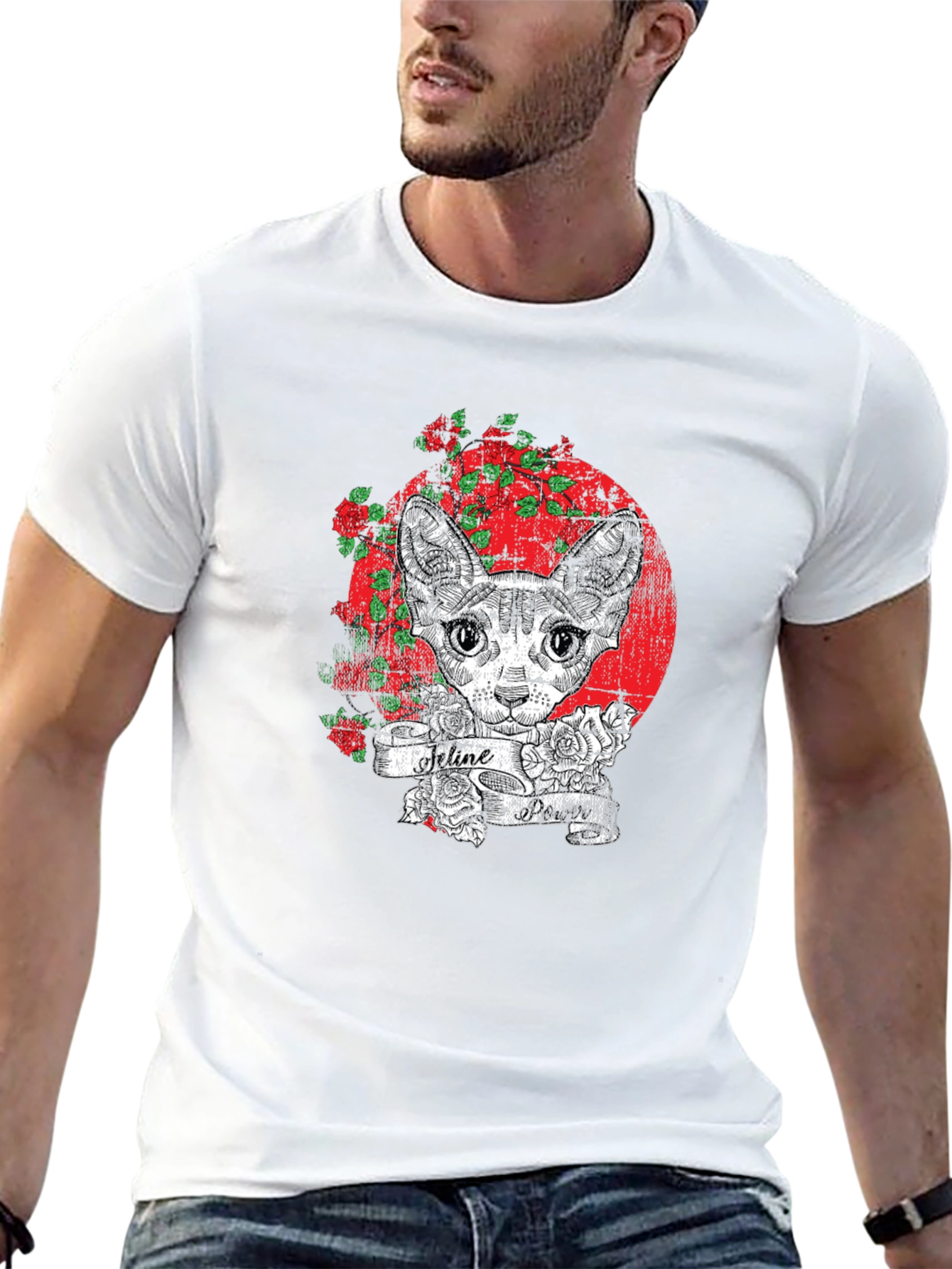 Feline Tattoo Graphic Tee - Unique Cat Lover Shirt