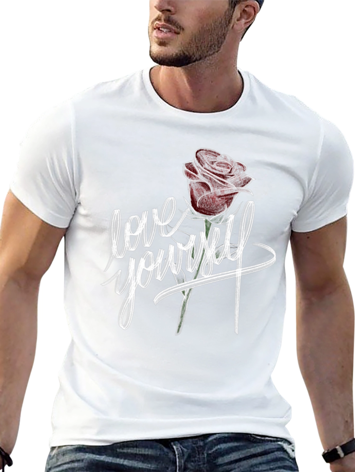 Love Yourself Rose Graphic Black T-Shirt