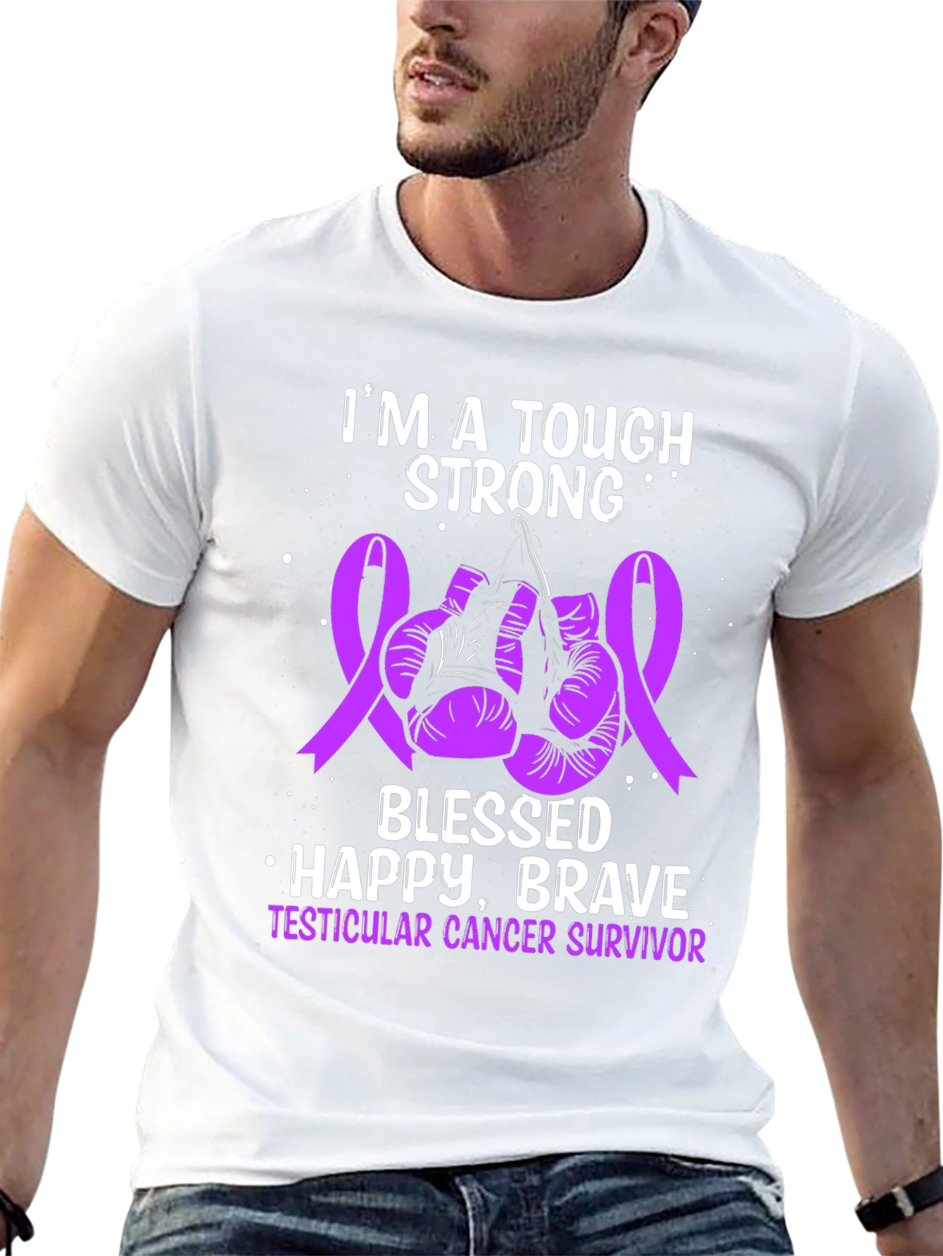 Testicular Cancer Survivor T-Shirt: Tough Strong Blessed