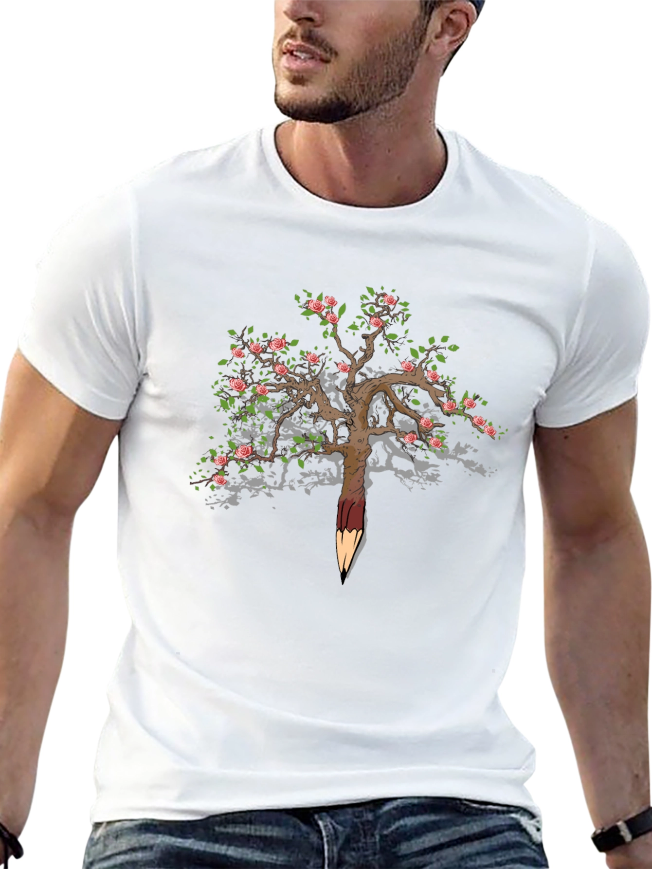 Rose Tree Pencil Art T-Shirt