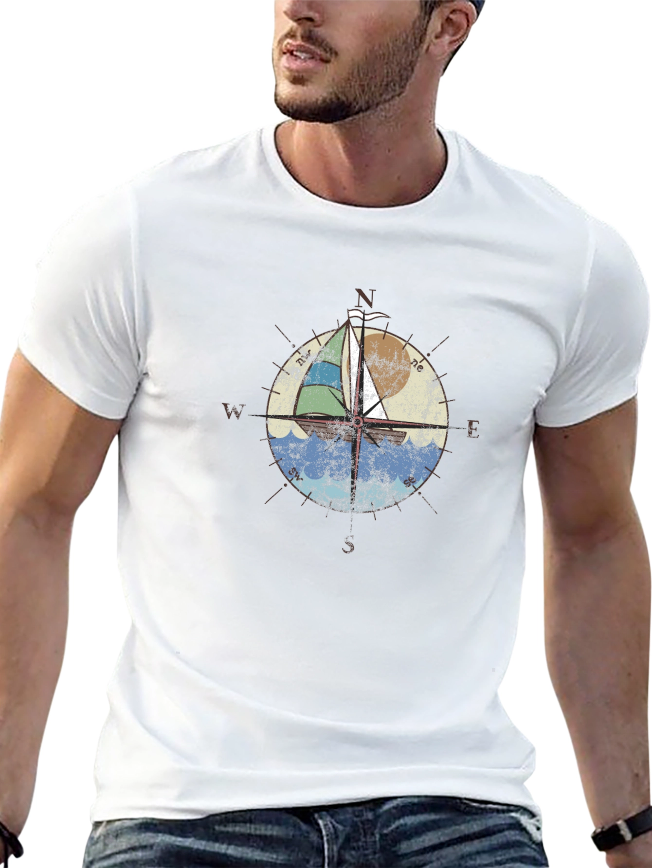 Nautical Compass Sailboat Graphic T-Shirt