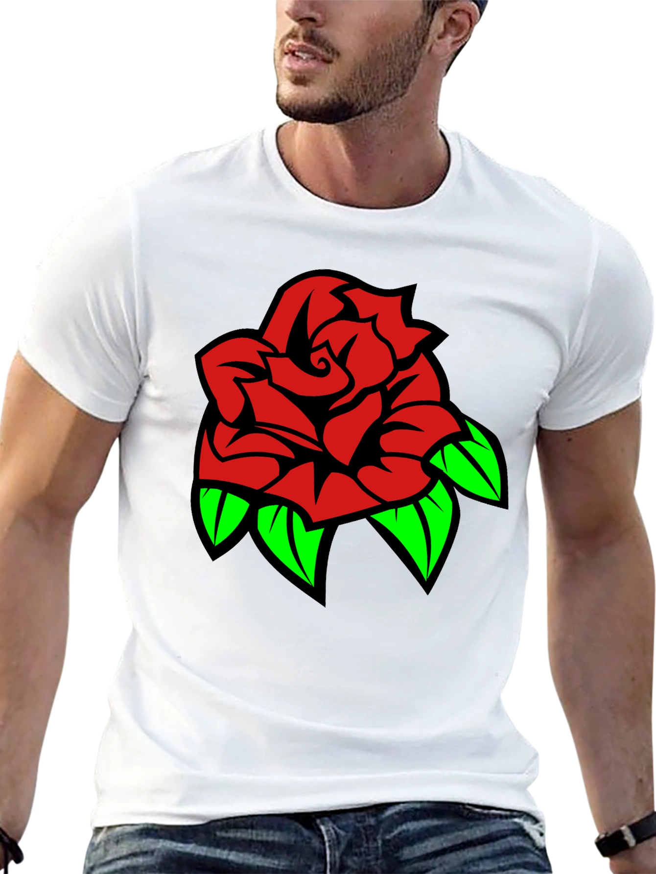 Rose Graphic Tee - Stylish Black T-Shirt