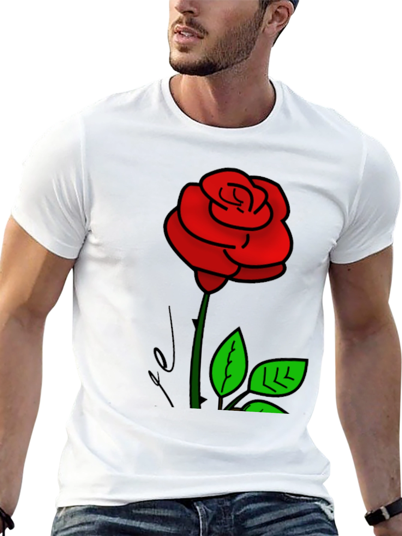 Black T-Shirt with Rose Graphic Print