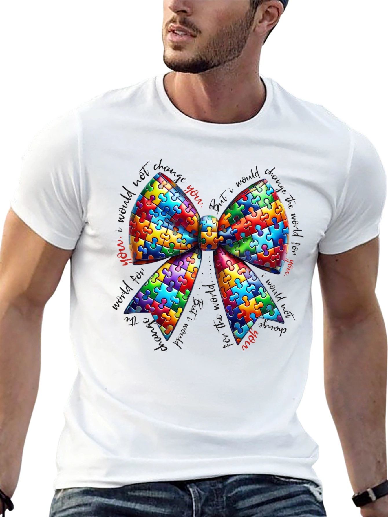 Autism Awareness Puzzle Ribbon Bow T-Shirt