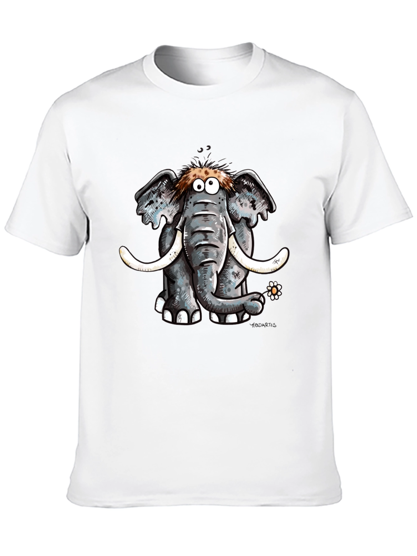 Cartoon Elephant Graphic Tee - Black