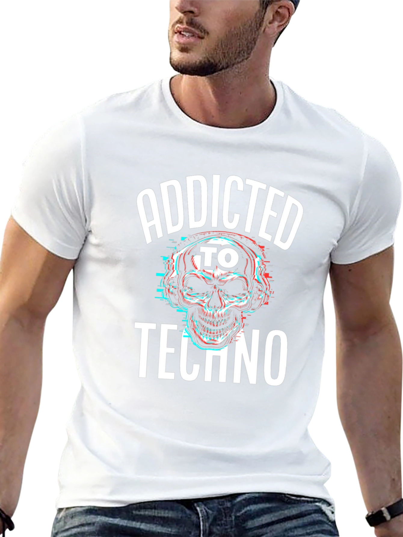 Addicted to Techno Skull Graphic T-Shirt