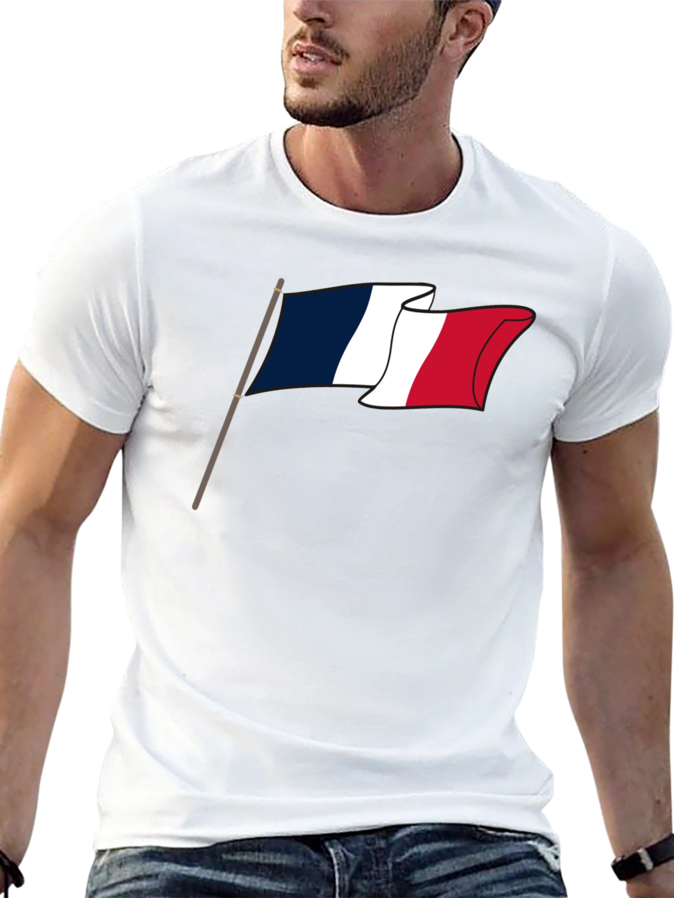 French Flag Graphic Tee - Black Casual T-Shirt