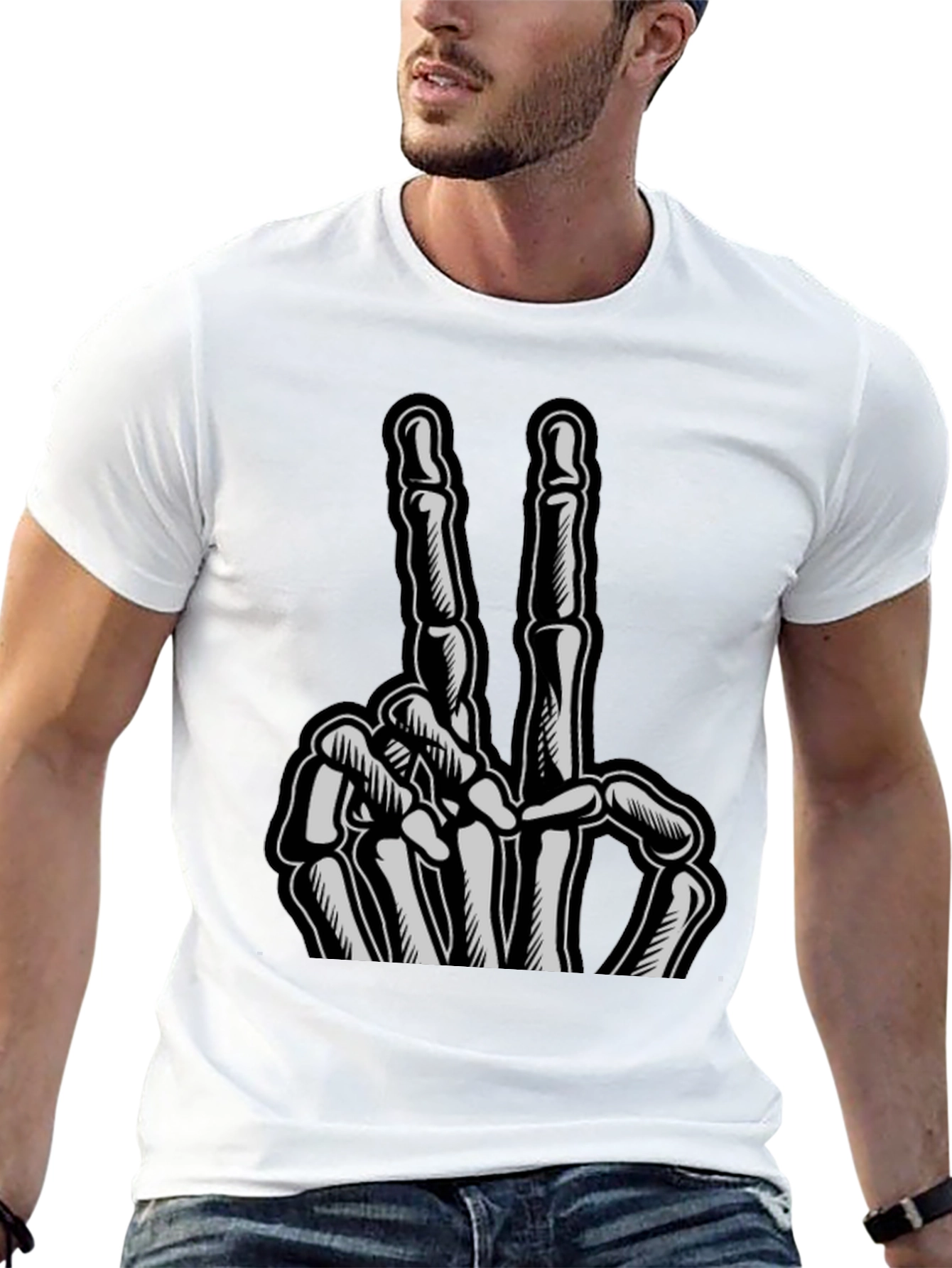 Skeleton Hand Peace Sign Graphic Tee