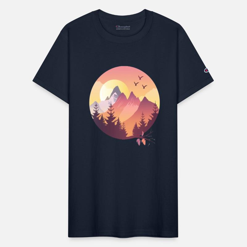 Sunset Mountain Landscape With Flying Birds