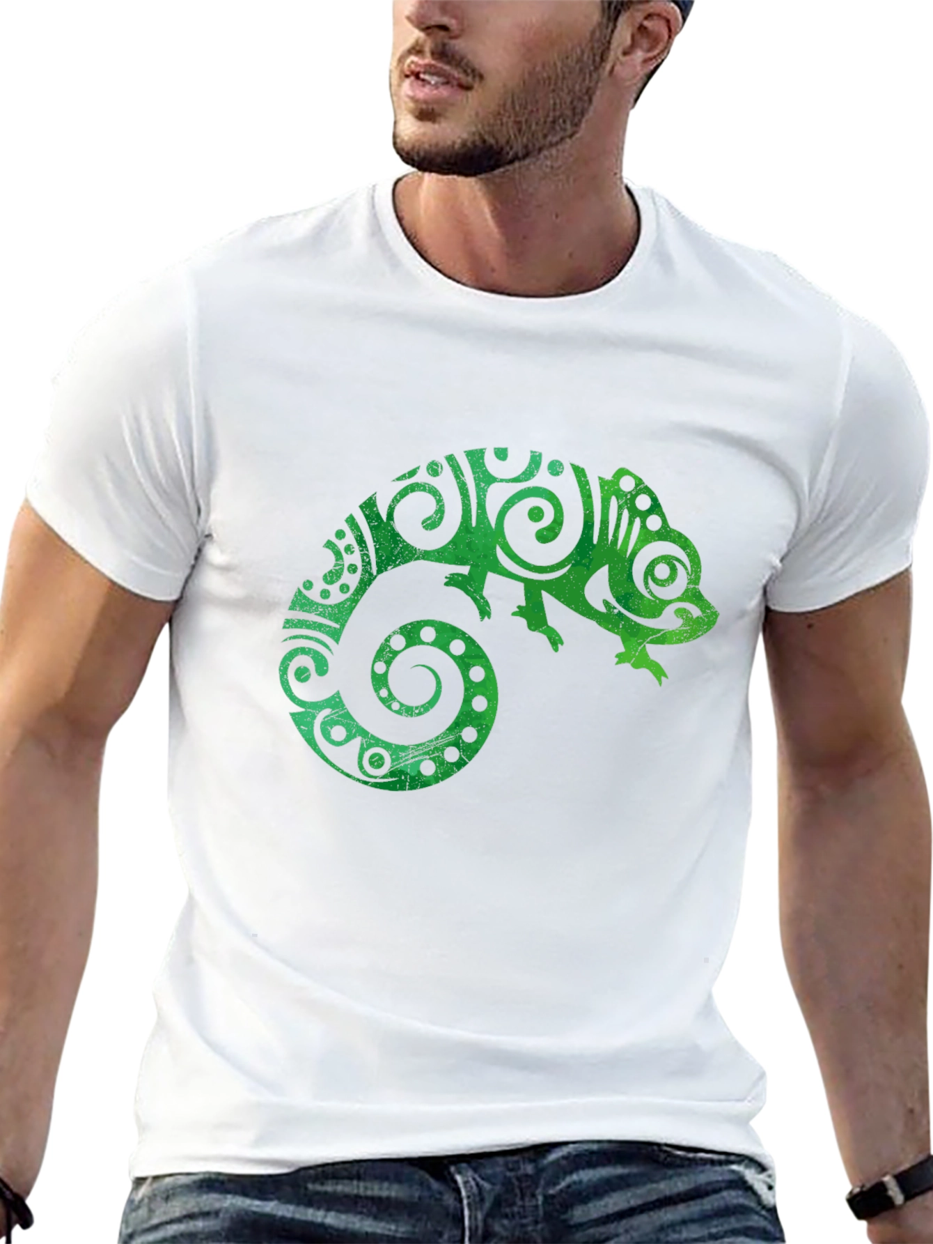 Tribal Chameleon Graphic Tee - Black Unisex T-Shirt
