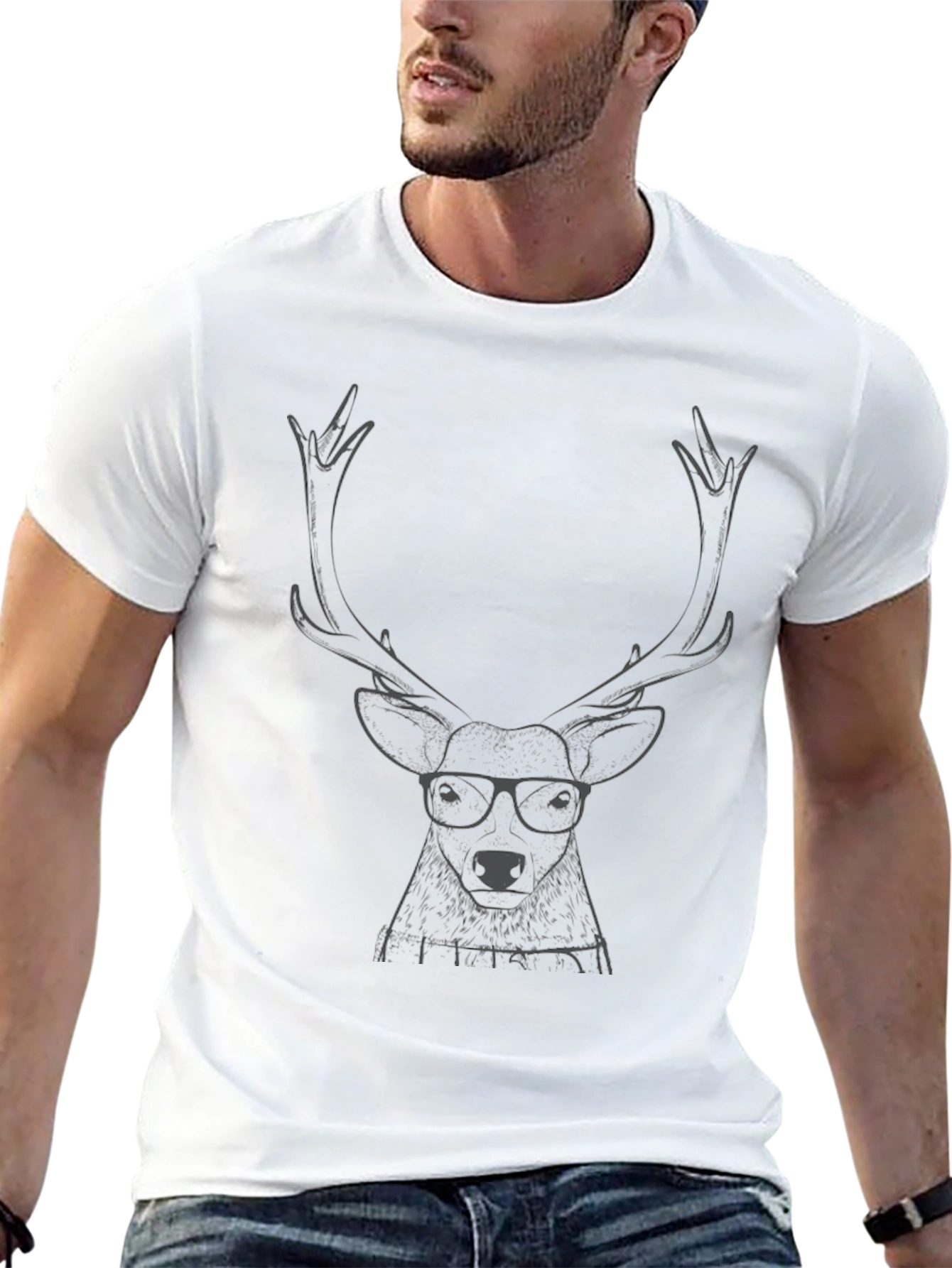 Hipster Deer Graphic Tee - Unisex Black T-Shirt