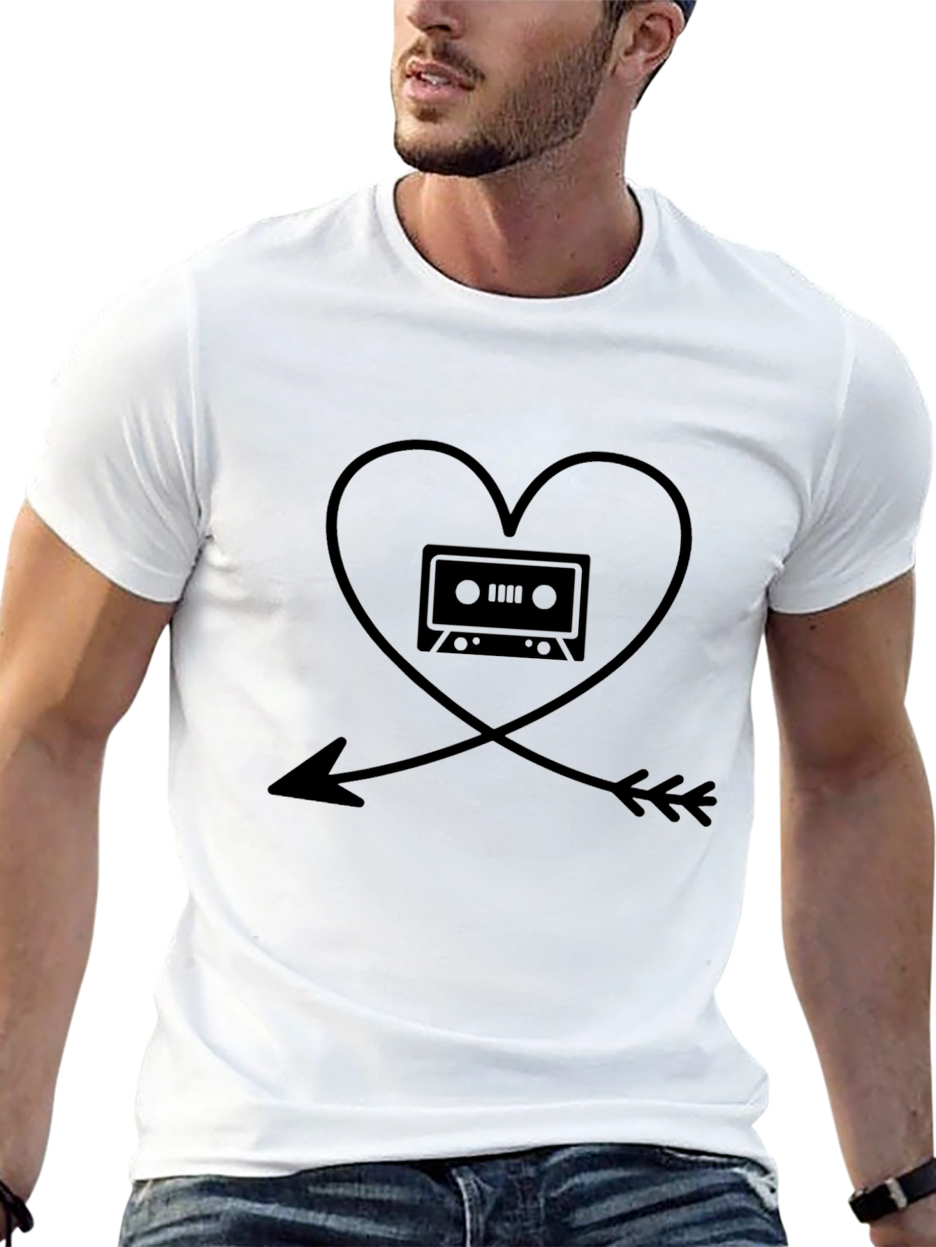 Retro Music Lover T-Shirt - Heart Arrow Cassette Tape