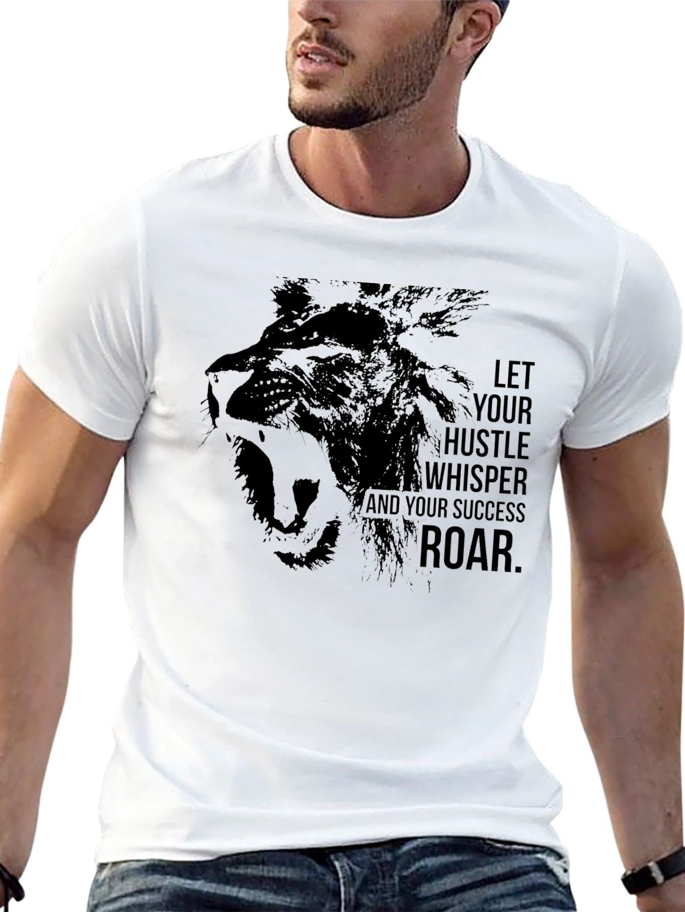 Motivational Lion Graphic Black T-Shirt