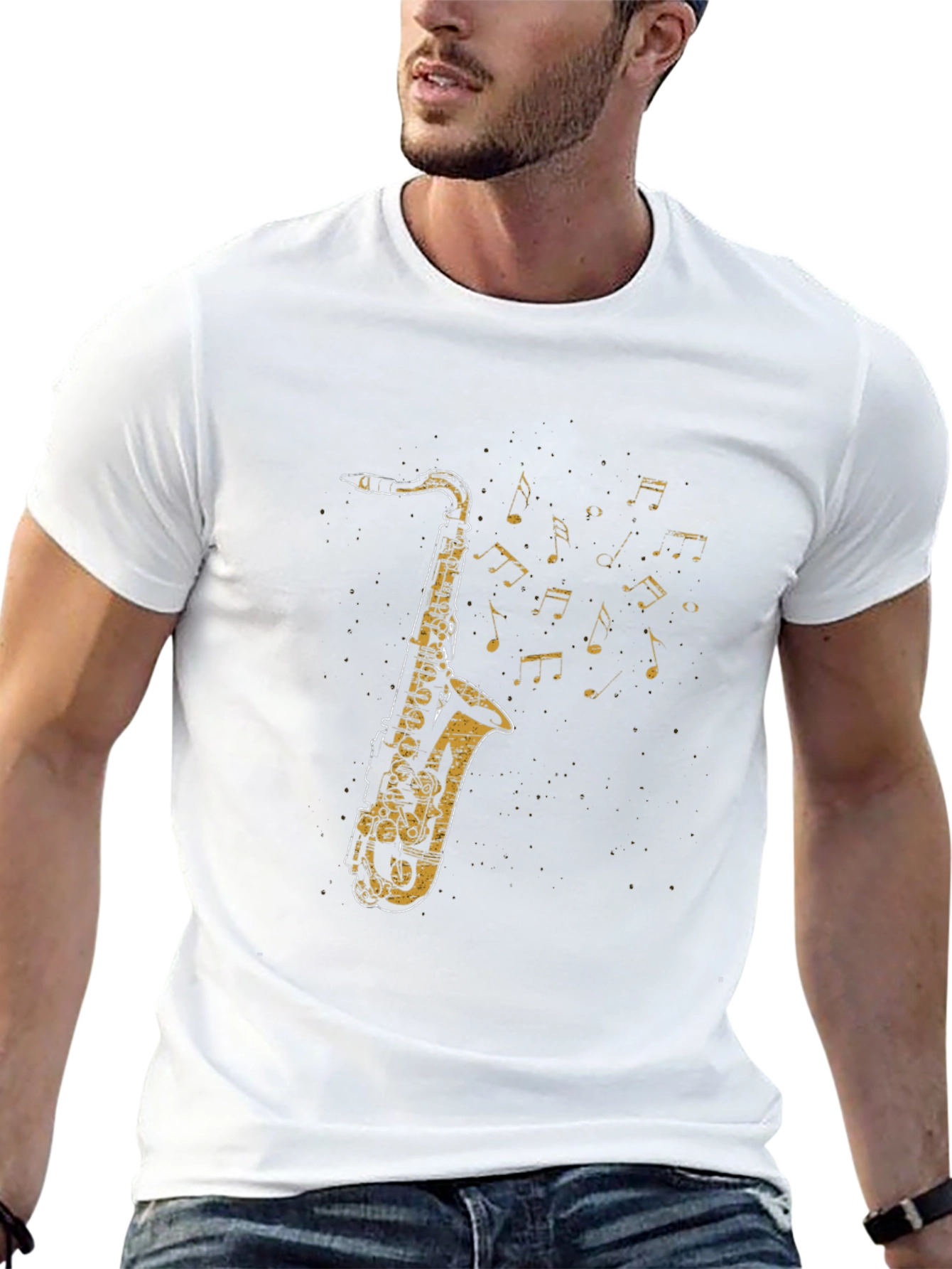 Saxophone Music Notes Graphic T-Shirt - Cool Musician Tee