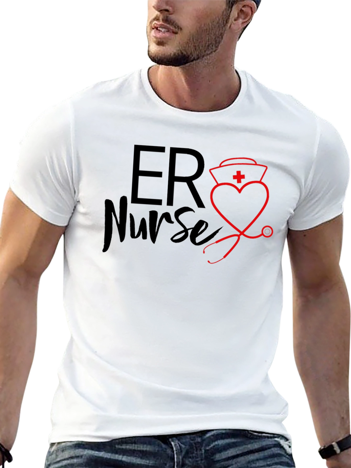 ER Nurse T-Shirt - Heart Stethoscope Design