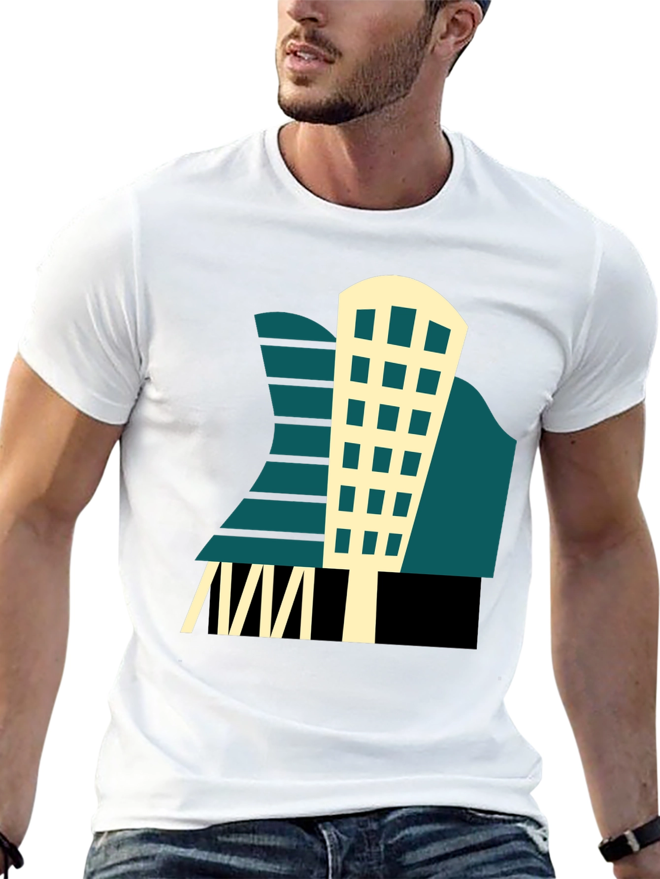 Geometric Building T-Shirt - Modern Graphic Tee