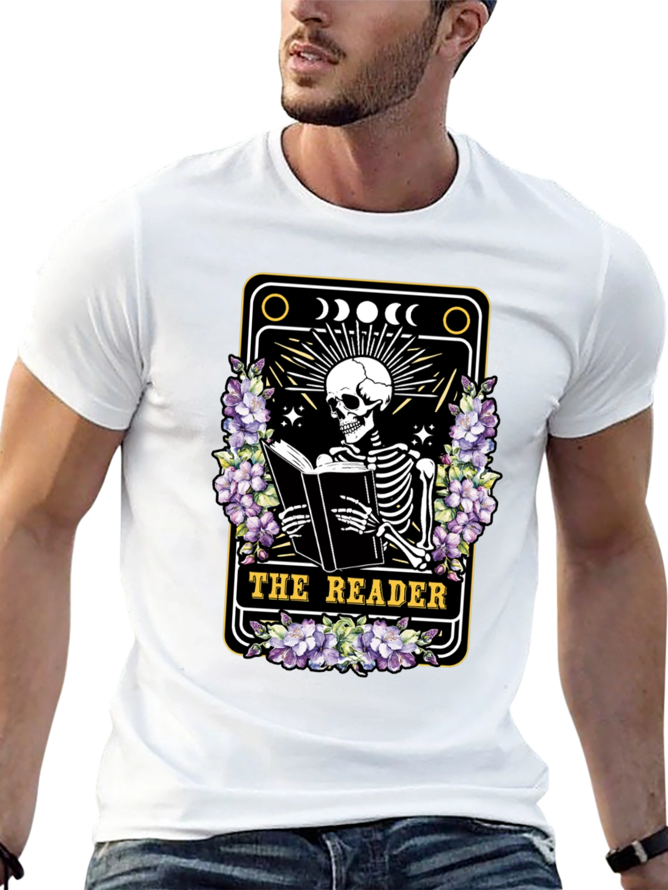 The Reader Skeleton Tarot Card T-Shirt