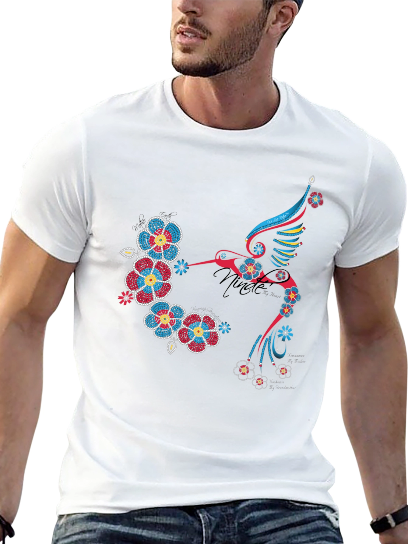 Hummingbird Floral Graphic Print Black T-Shirt