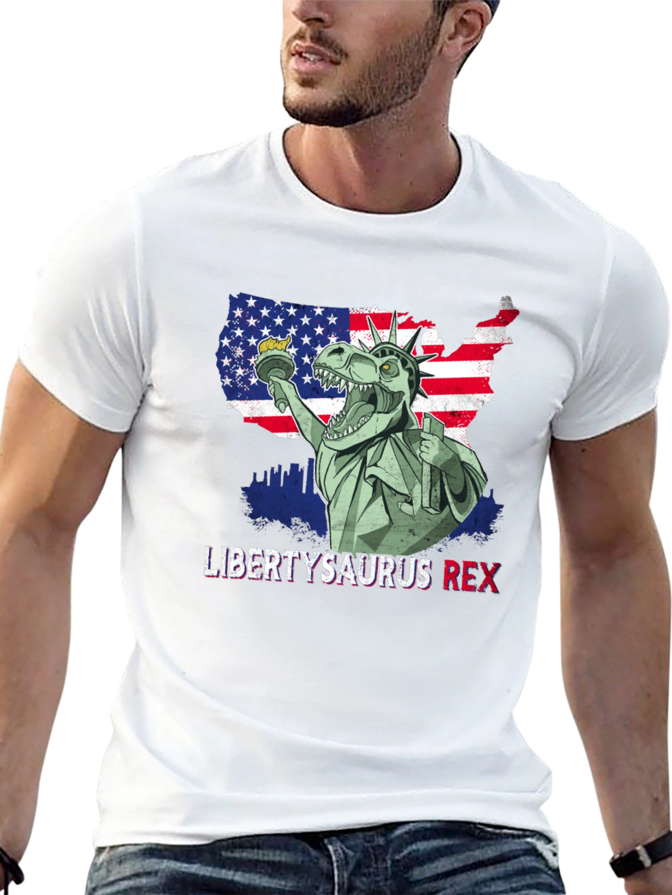 Liberty T-Rex T-Shirt: Patriotic Dinosaur USA Pride