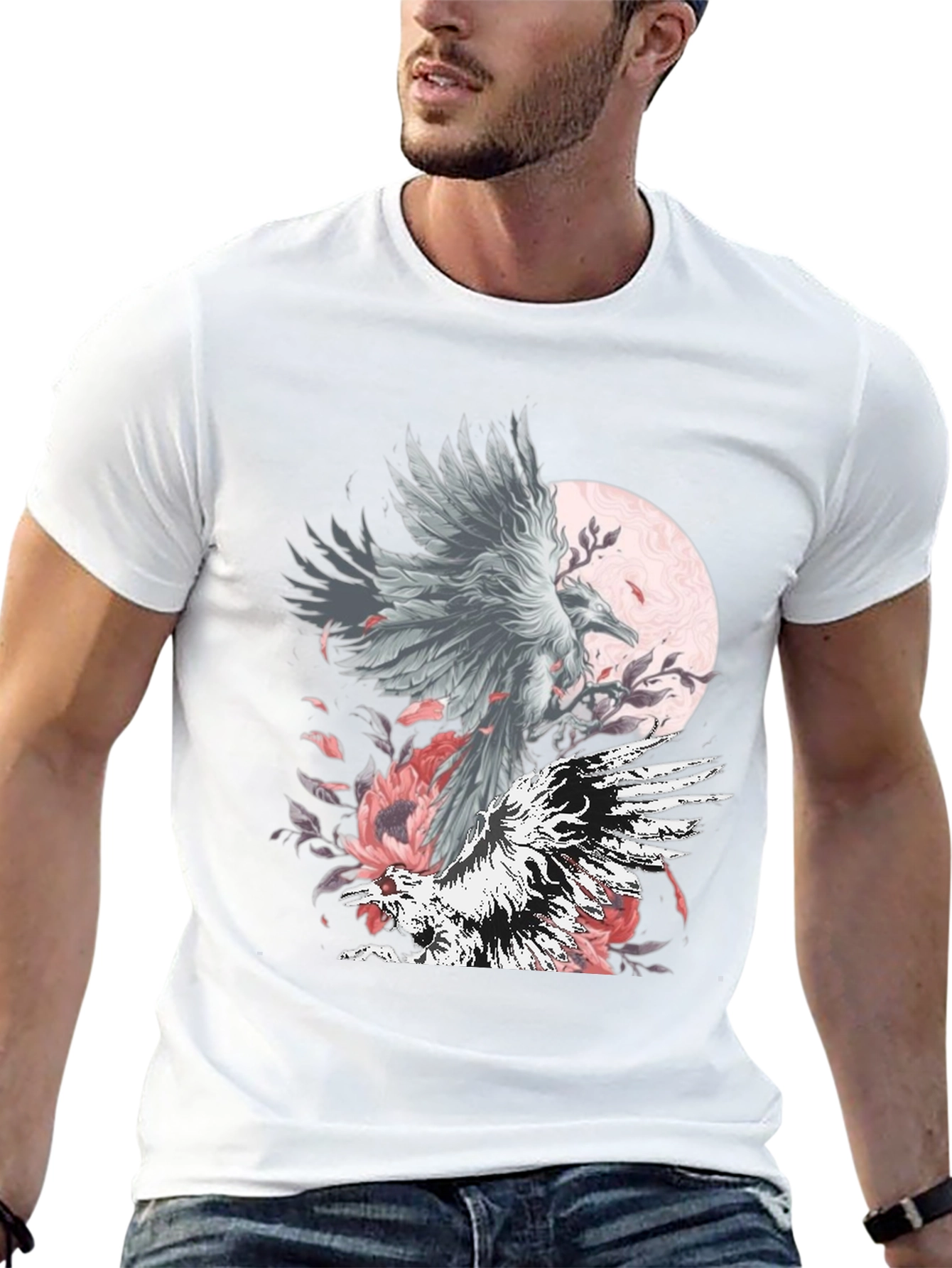 Raven Moon Graphic Tee - Black Cotton