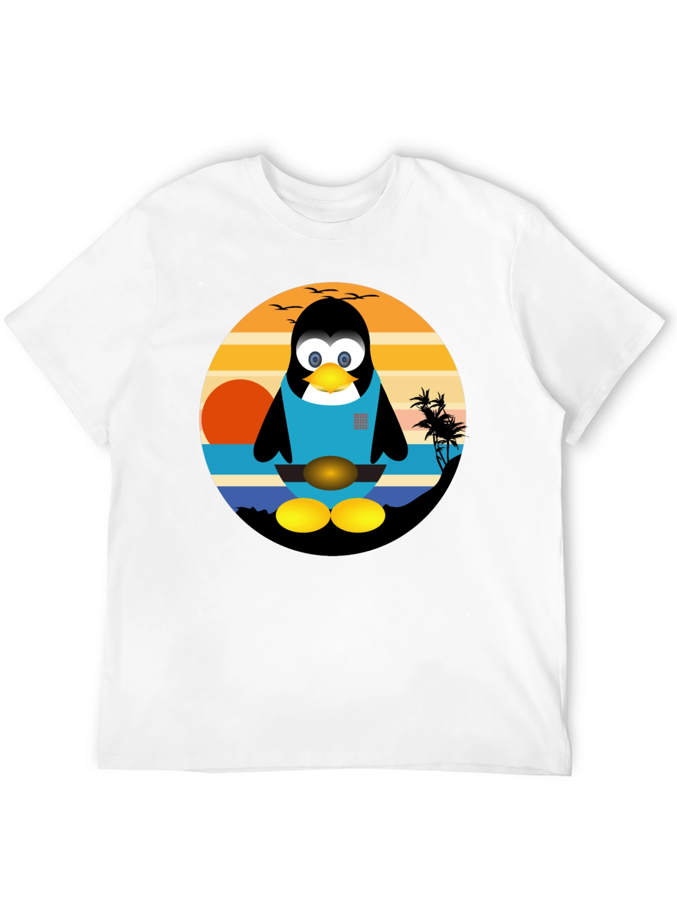 Penguin Beach Graphic Tee - Black Cotton T-Shirt