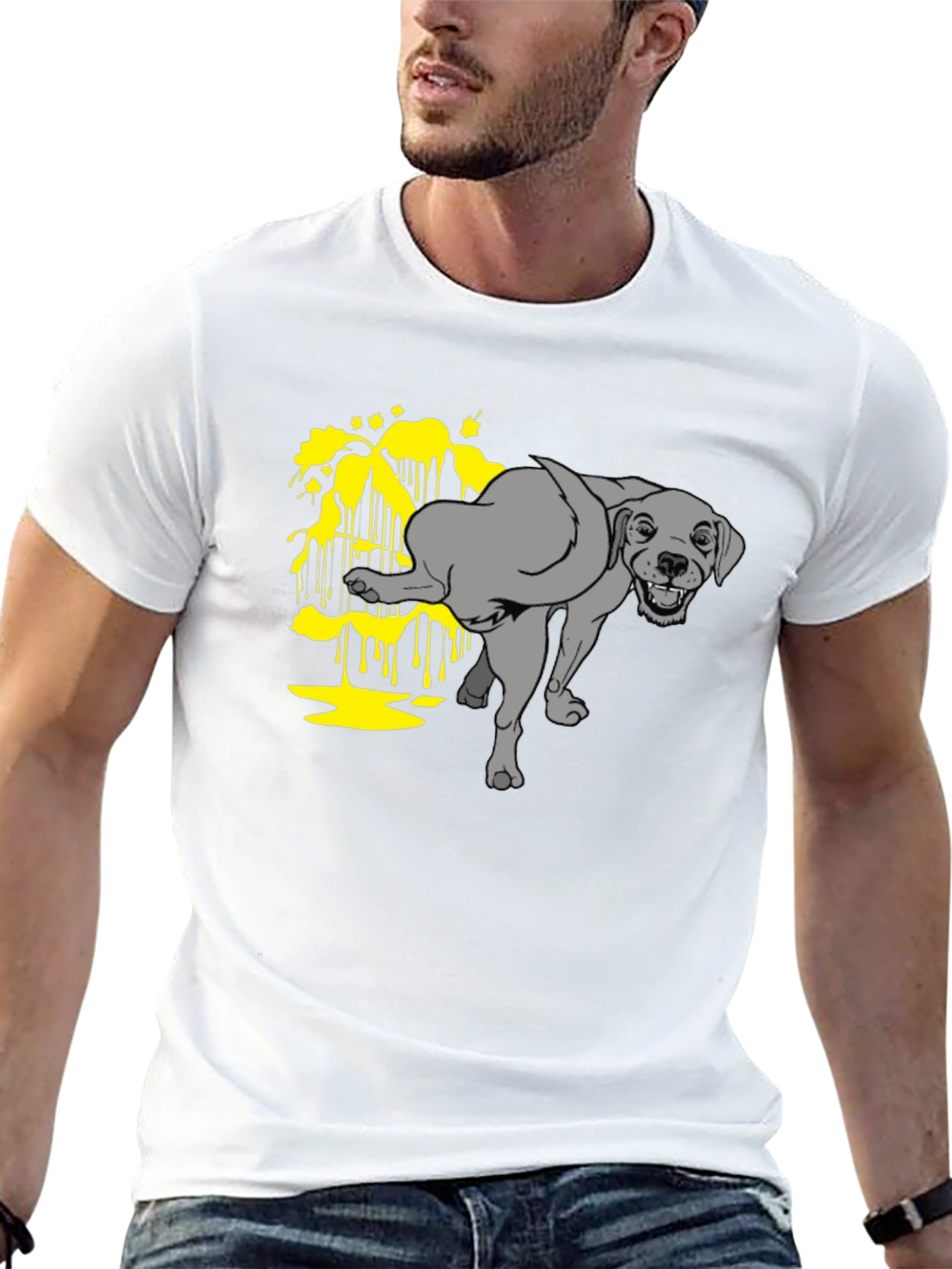 Funny Dog Peeing Humor Graphic Black T-Shirt