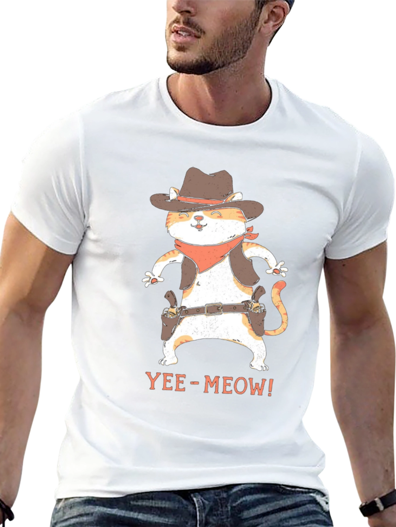 Yee-Meow Cowboy Cat Graphic T-Shirt