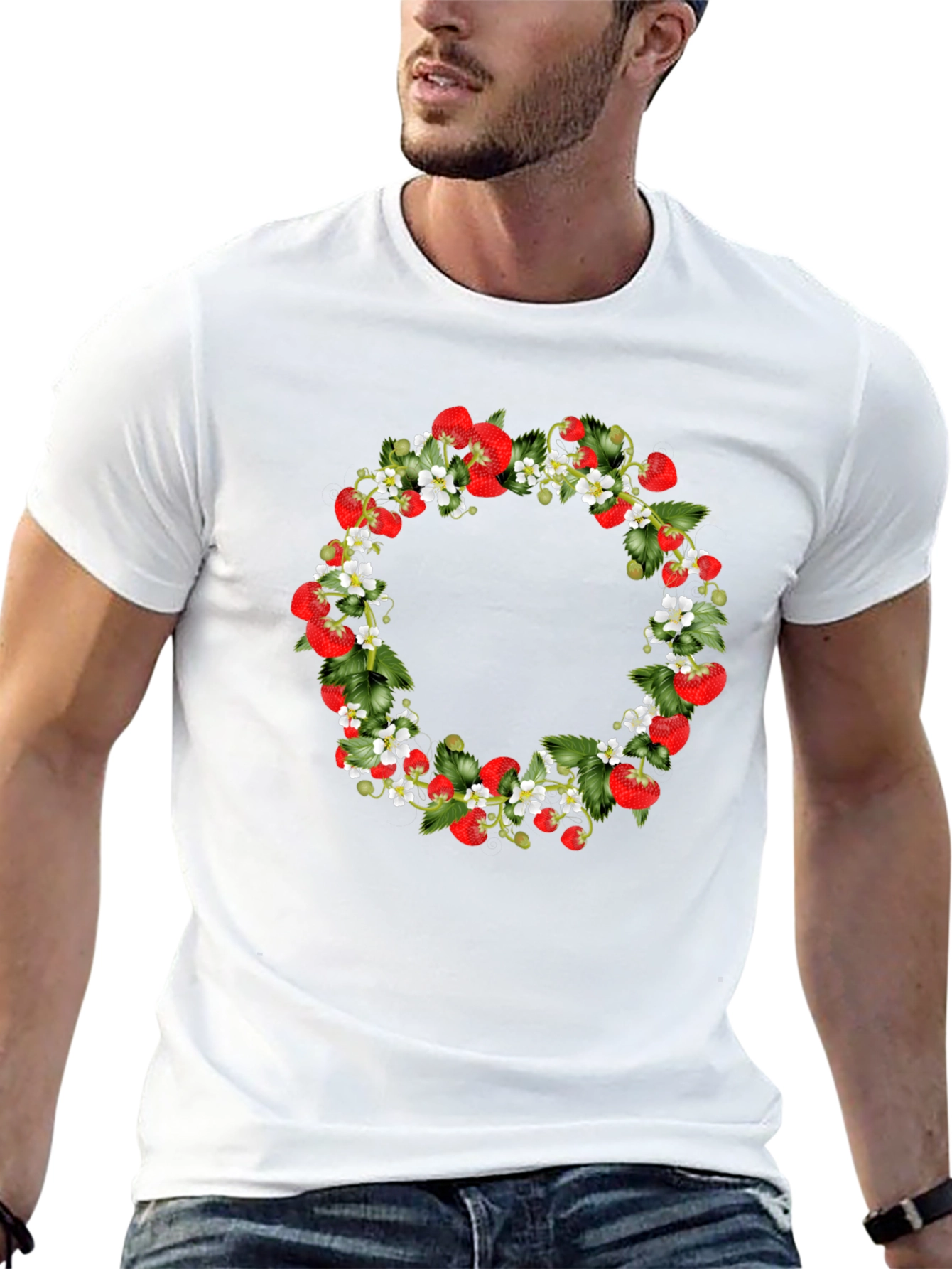 Strawberry Wreath Black T-Shirt