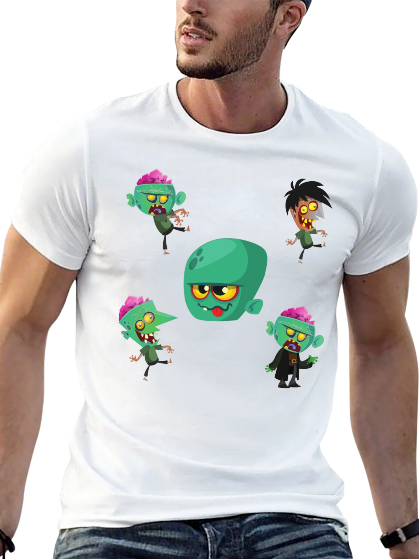 Zombie Cartoon Print Black T-Shirt