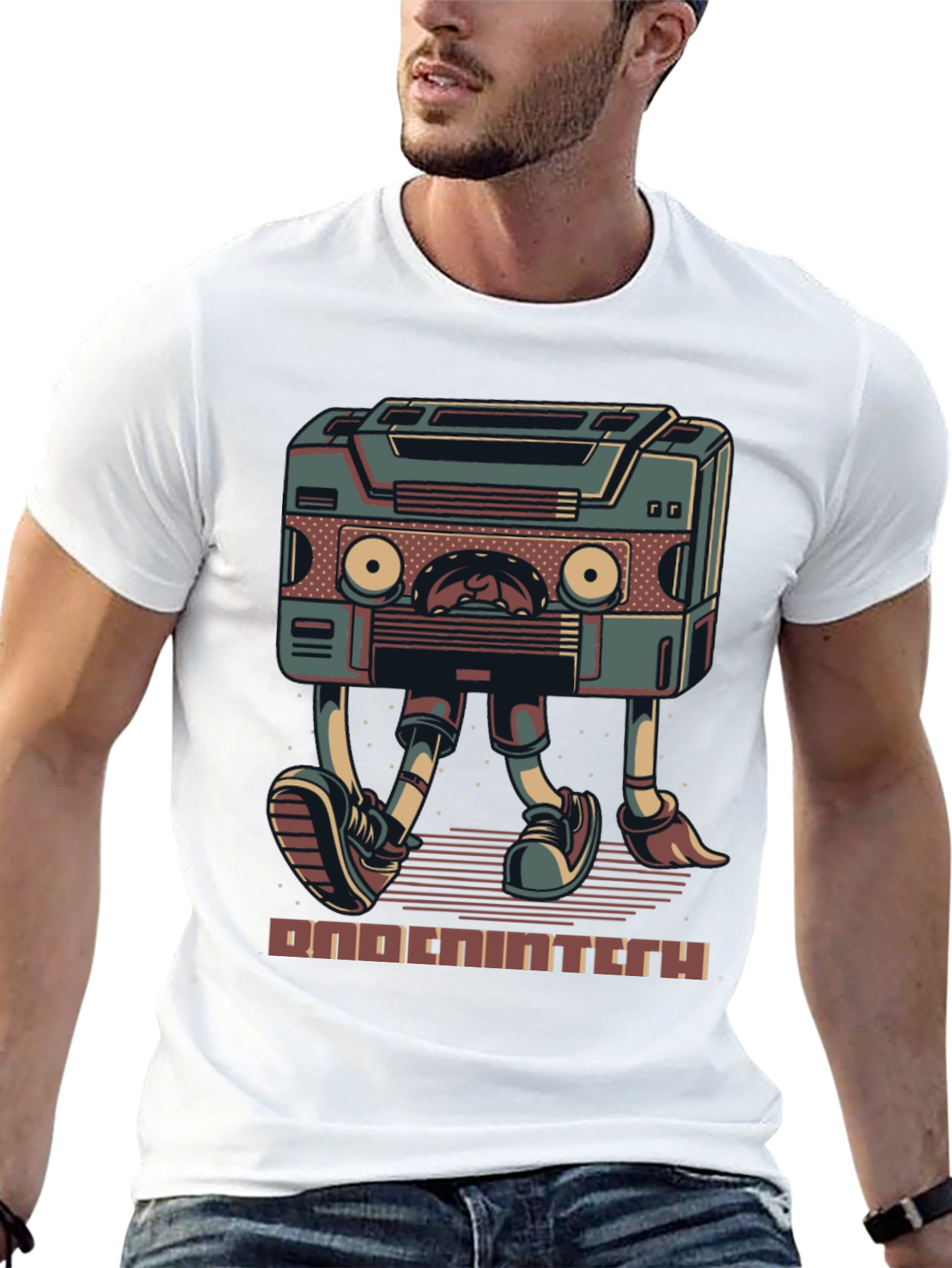 Retro Cassette Tape Robot Graphic T-Shirt