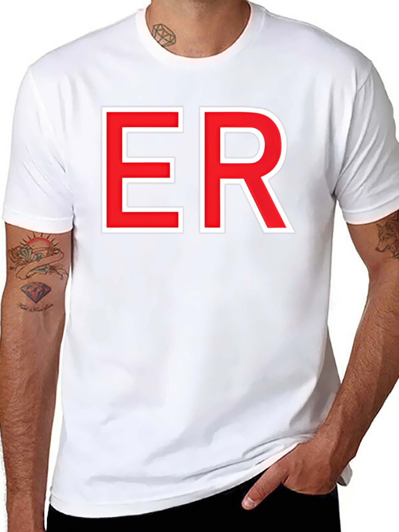 ER Black T-Shirt - Bold Red Lettering