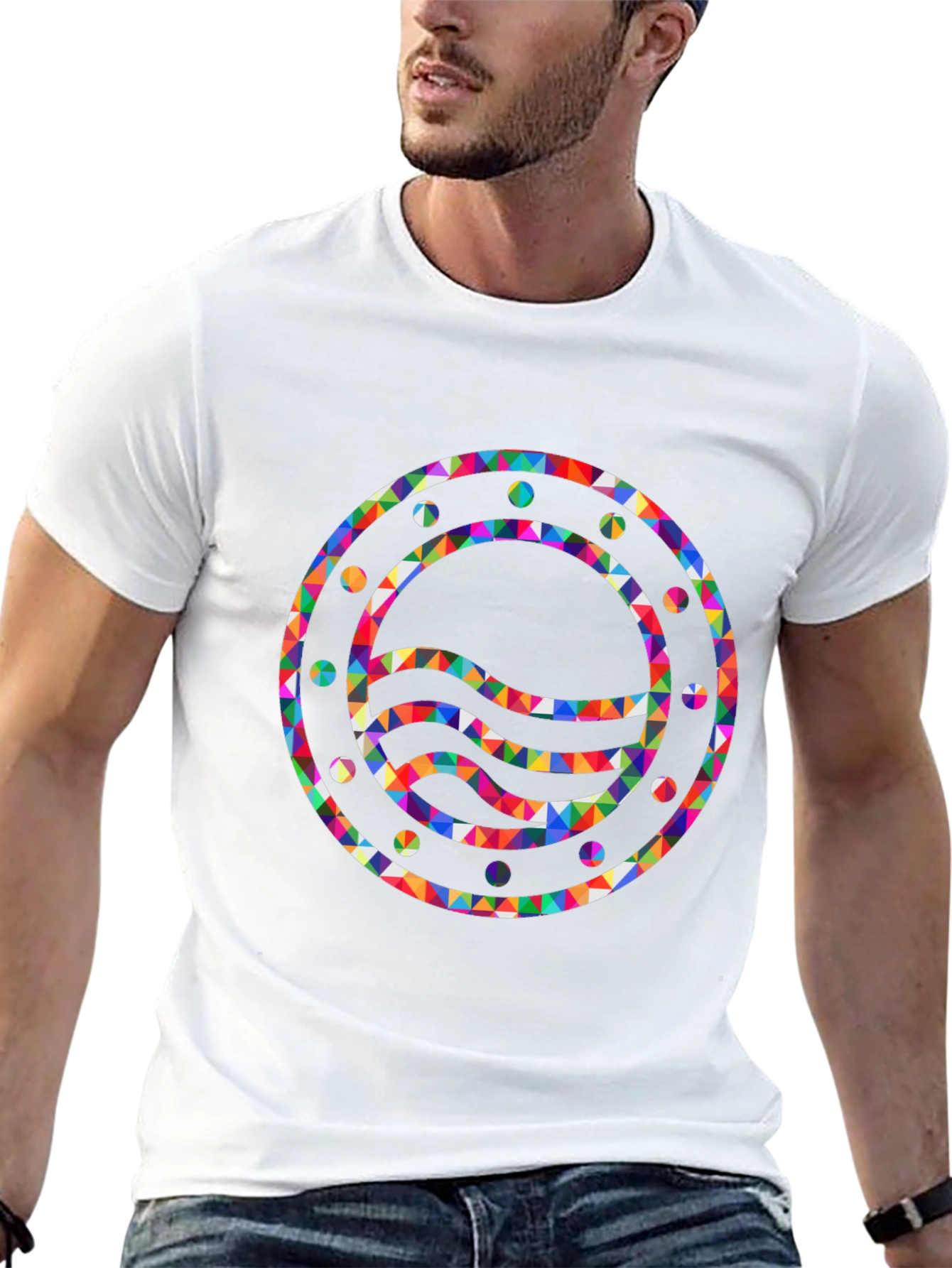 Geometric Waves Graphic Black T-Shirt