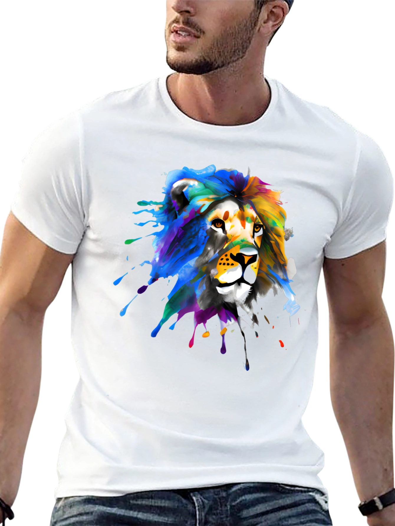 Lion Splatter Graphic Black T-Shirt