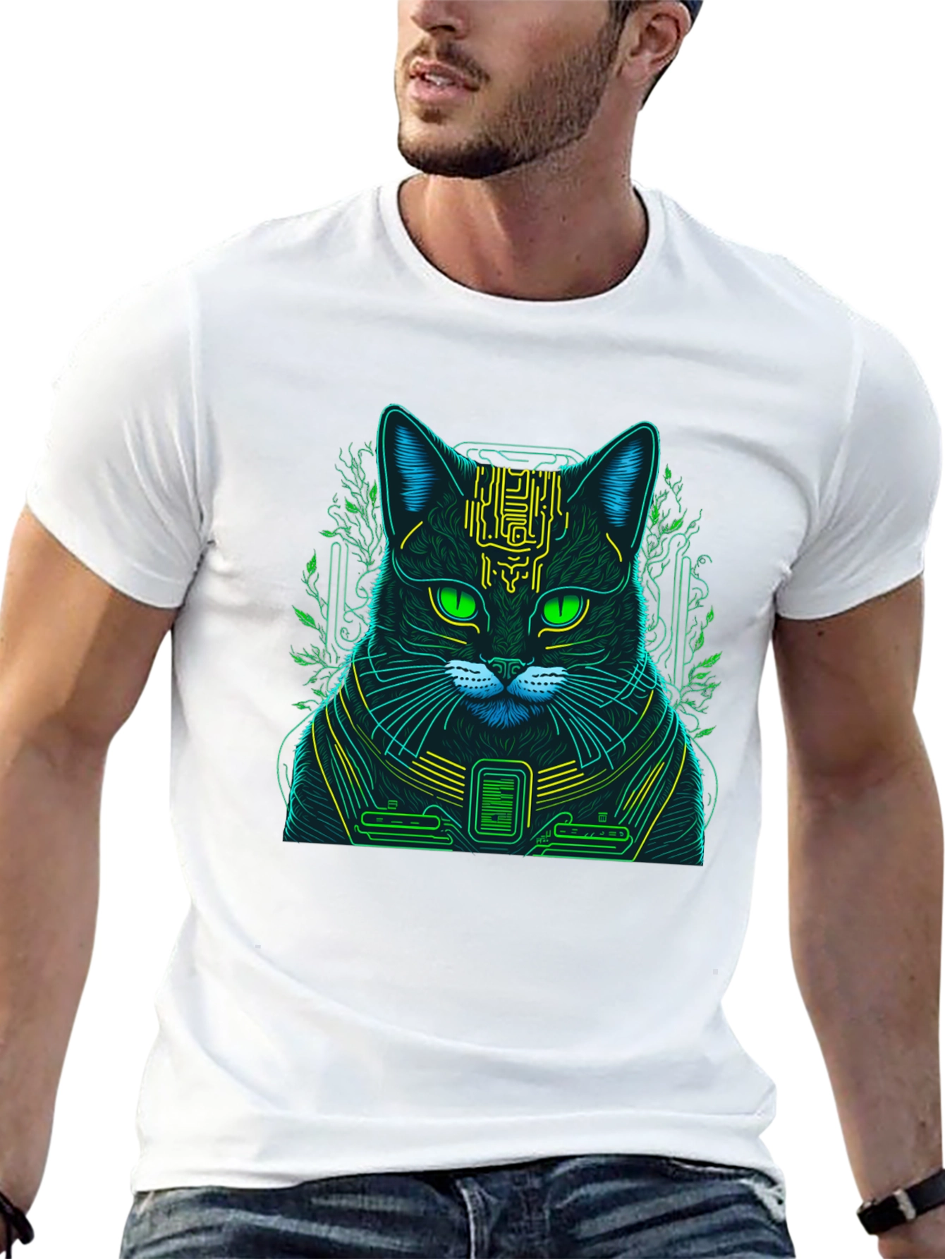 Cyberpunk Cat T-Shirt - Neon Style