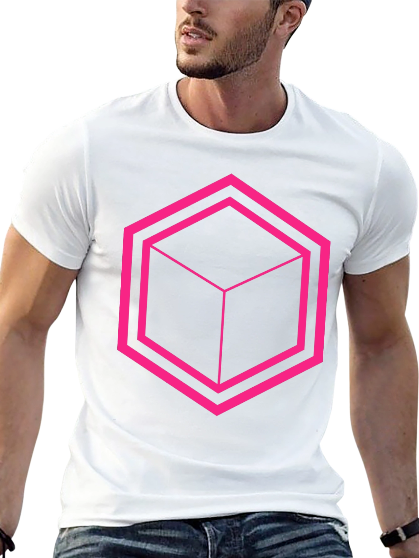 Geometric Cube Graphic Tee - Black
