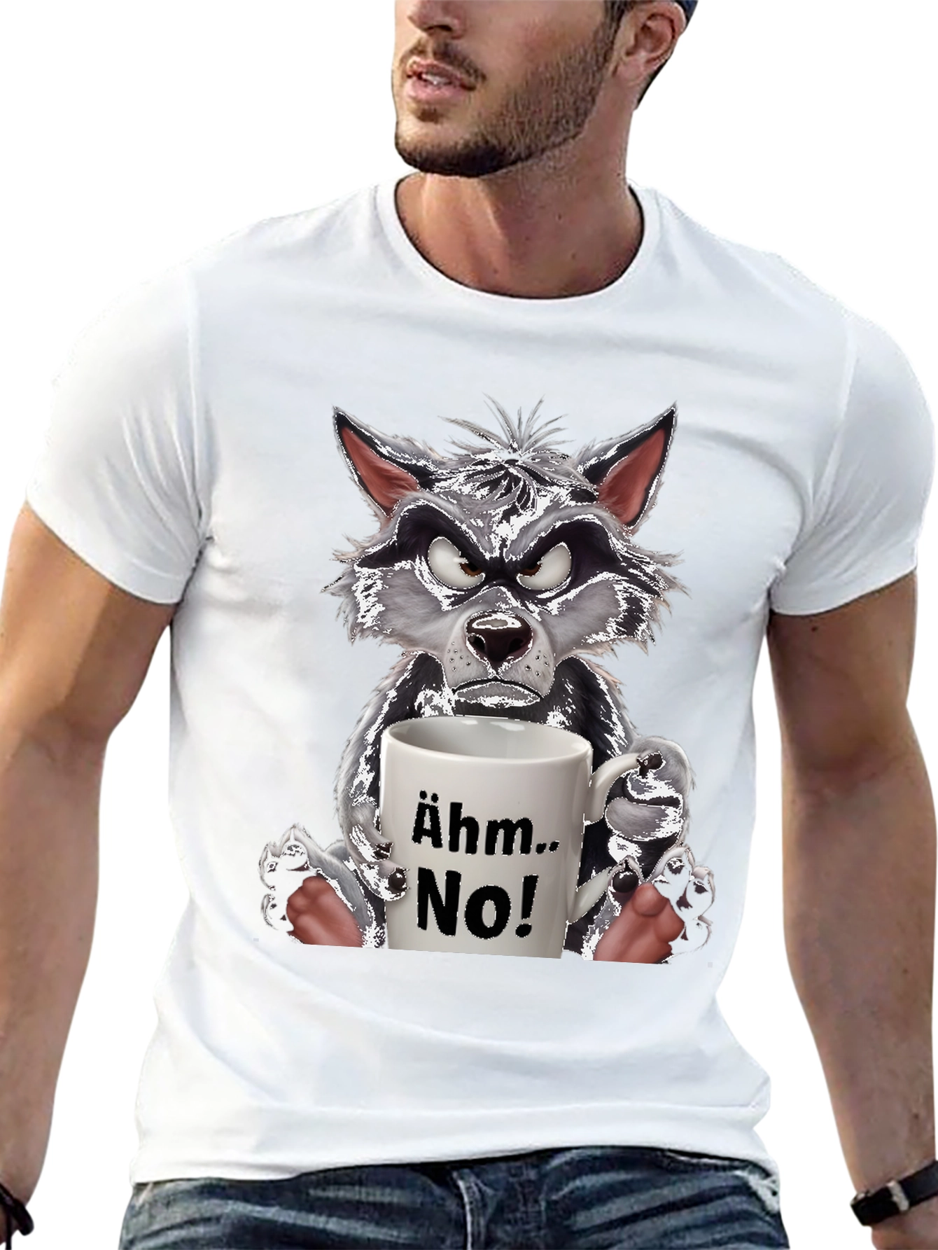 Ähm.. No! Wolf Graphic T-Shirt Funny Animal Tee